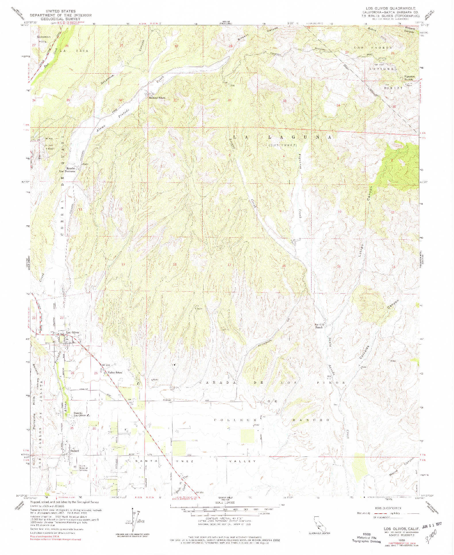 USGS 1:24000-SCALE QUADRANGLE FOR LOS OLIVOS, CA 1959