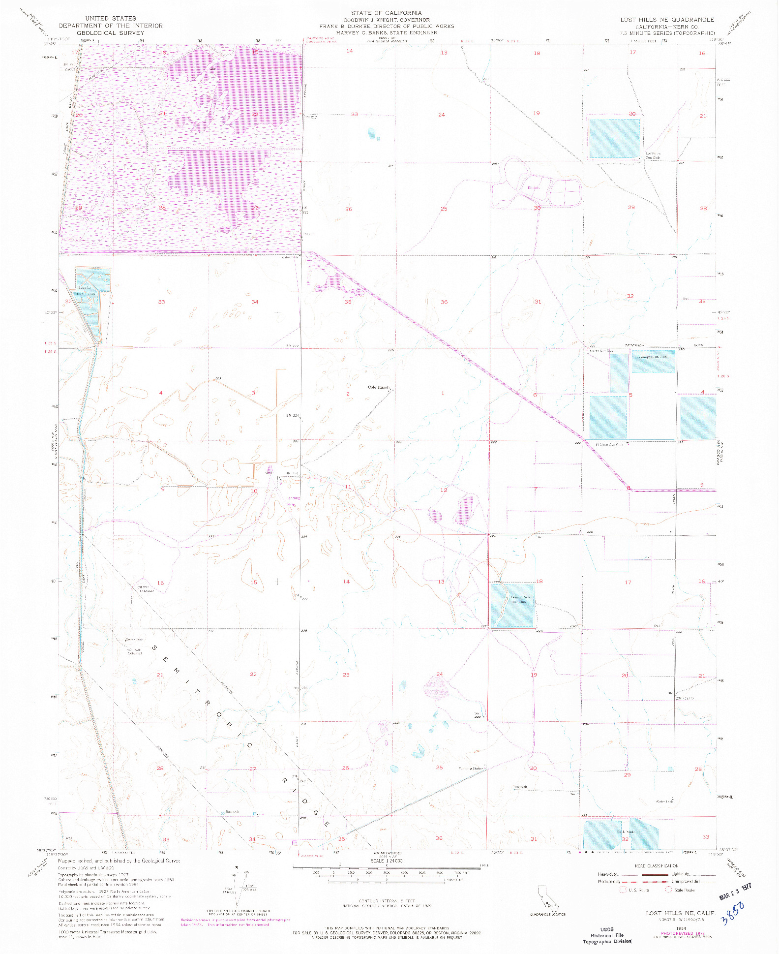 USGS 1:24000-SCALE QUADRANGLE FOR LOST HILLS NE, CA 1954