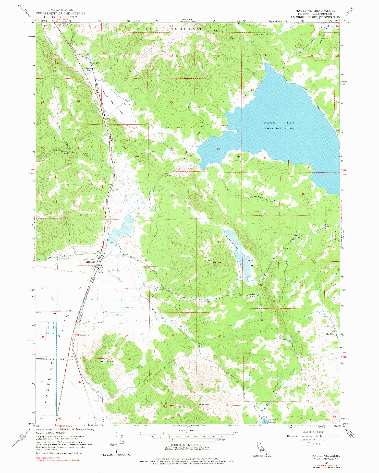 USGS 1:24000-SCALE QUADRANGLE FOR MADELINE, CA 1962