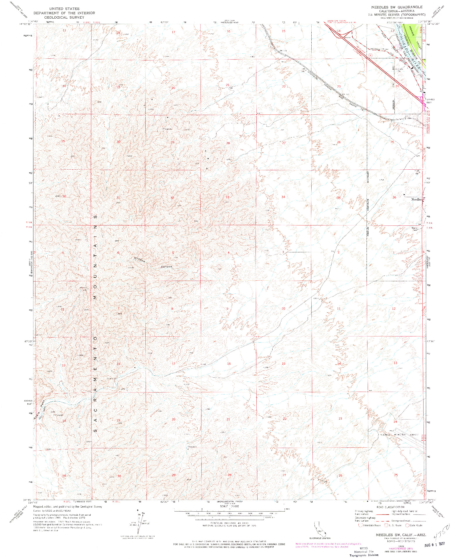 USGS 1:24000-SCALE QUADRANGLE FOR NEEDLES SW, CA 1970
