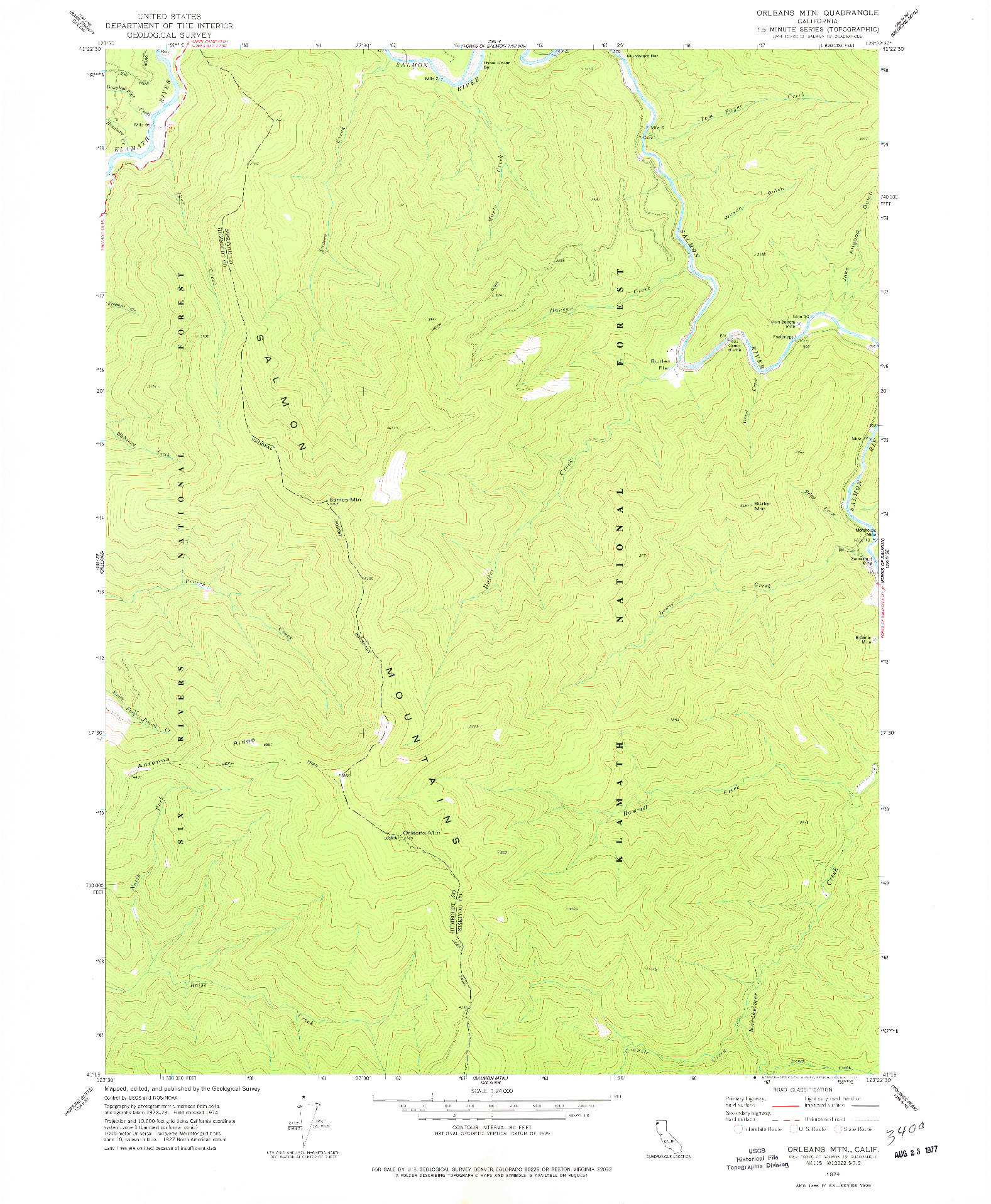 USGS 1:24000-SCALE QUADRANGLE FOR ORLEANS MTN., CA 1974