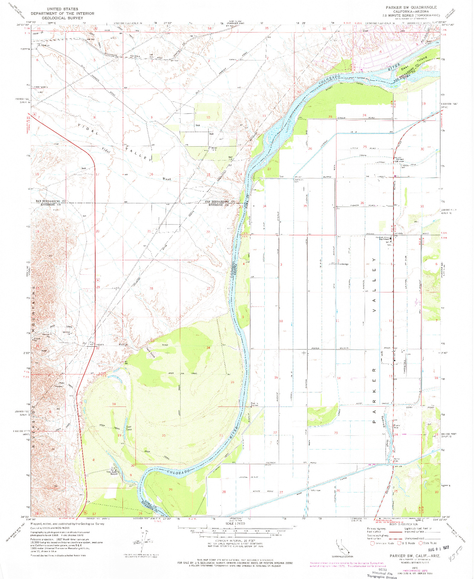 USGS 1:24000-SCALE QUADRANGLE FOR PARKER SW, CA 1970