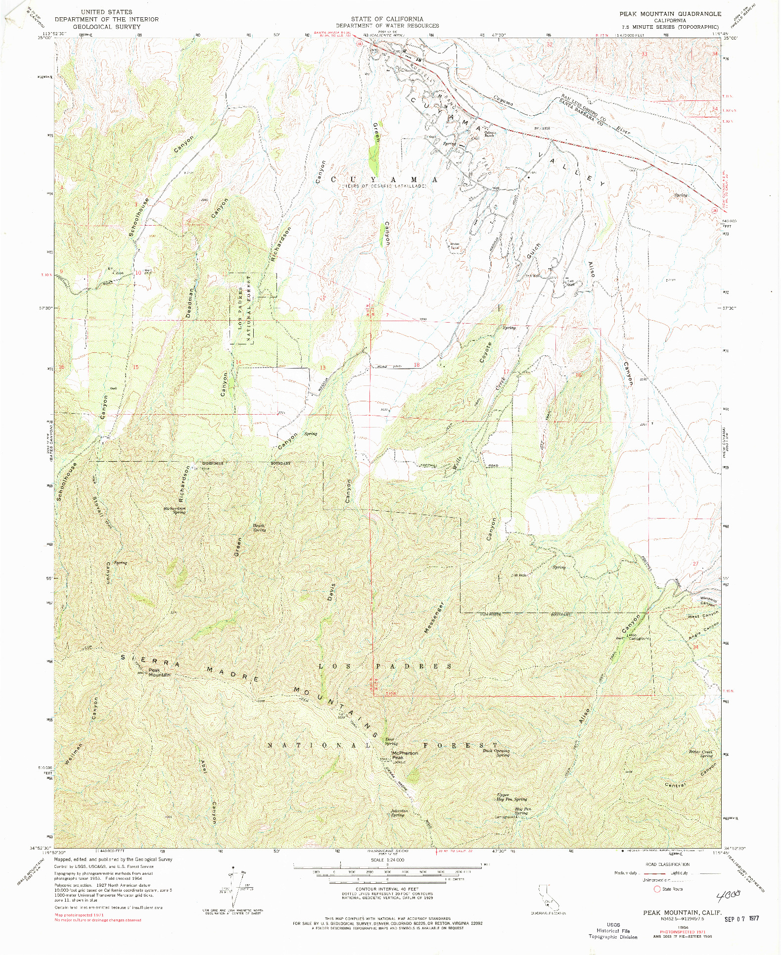 USGS 1:24000-SCALE QUADRANGLE FOR PEAK MOUNTAIN, CA 1964