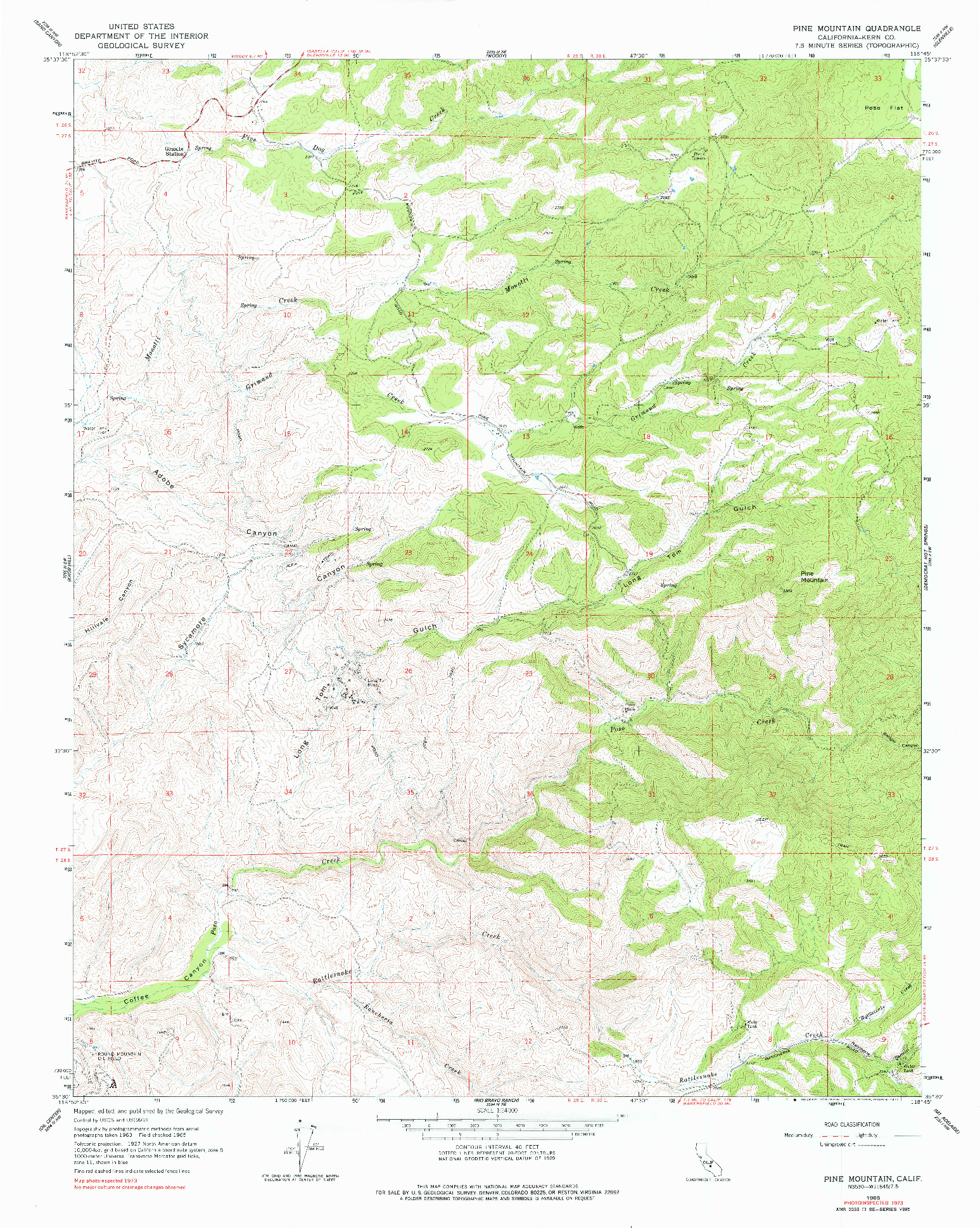 USGS 1:24000-SCALE QUADRANGLE FOR PINE MOUNTAIN, CA 1965