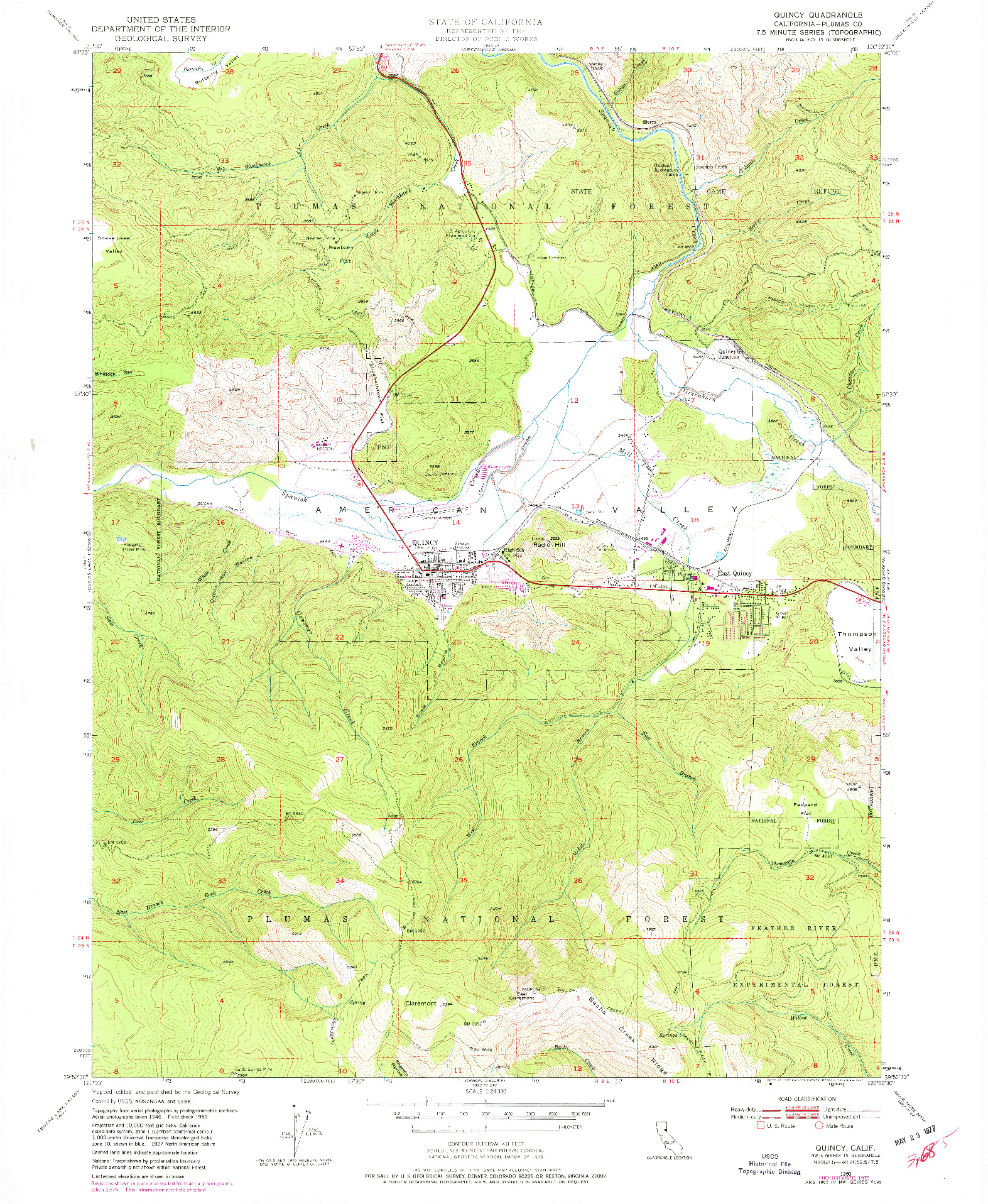 USGS 1:24000-SCALE QUADRANGLE FOR QUINCY, CA 1950