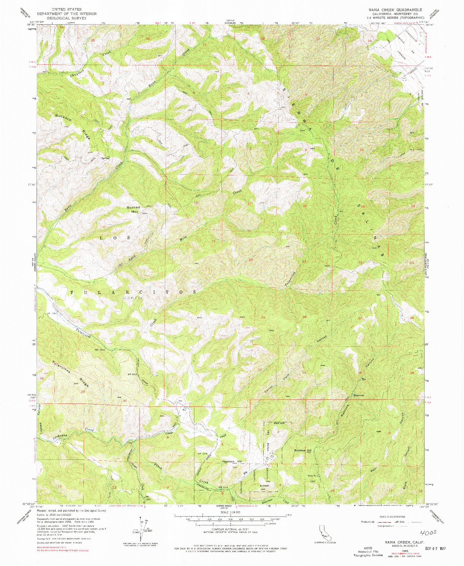 USGS 1:24000-SCALE QUADRANGLE FOR RANA CREEK, CA 1956