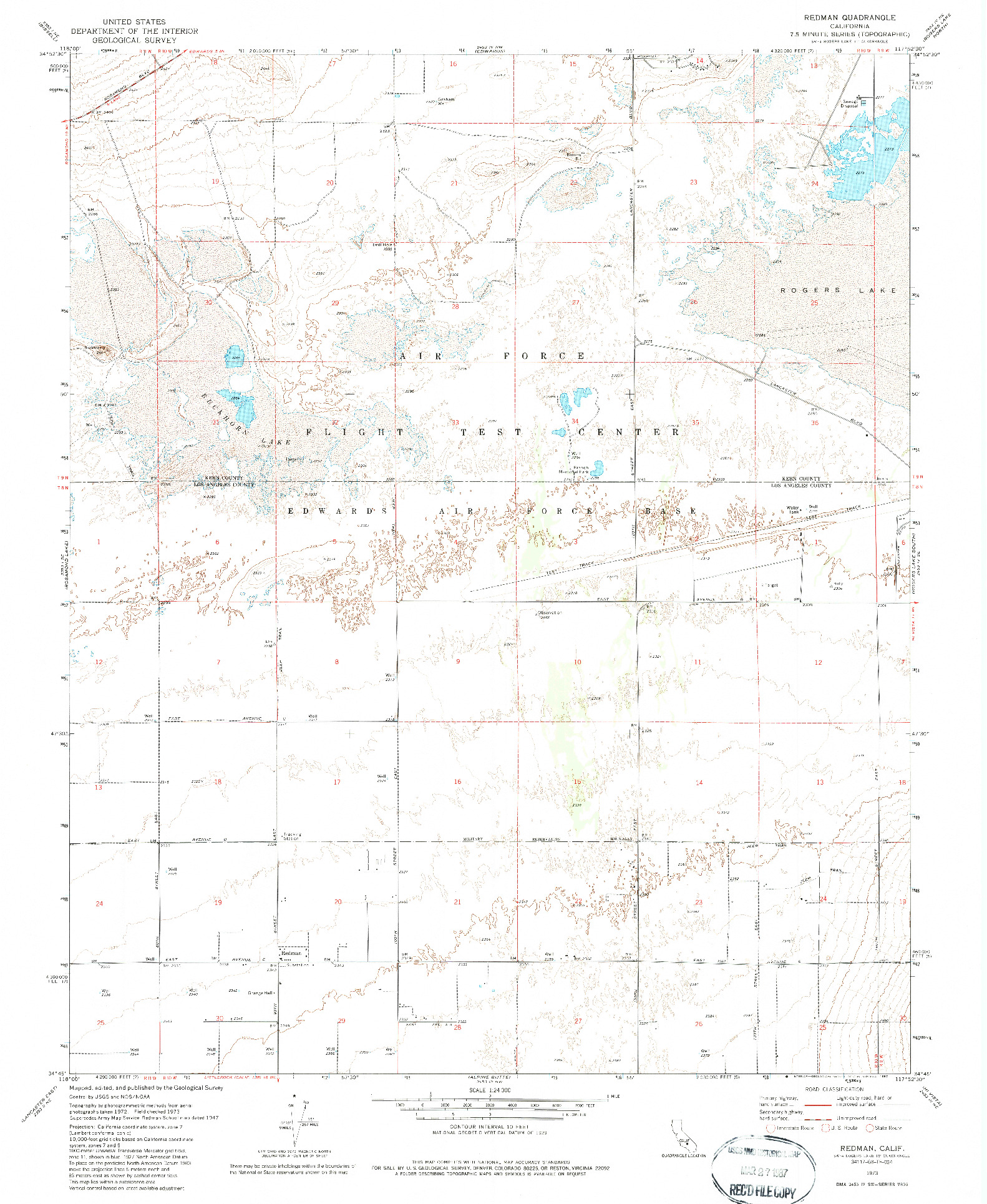 USGS 1:24000-SCALE QUADRANGLE FOR REDMAN, CA 1973