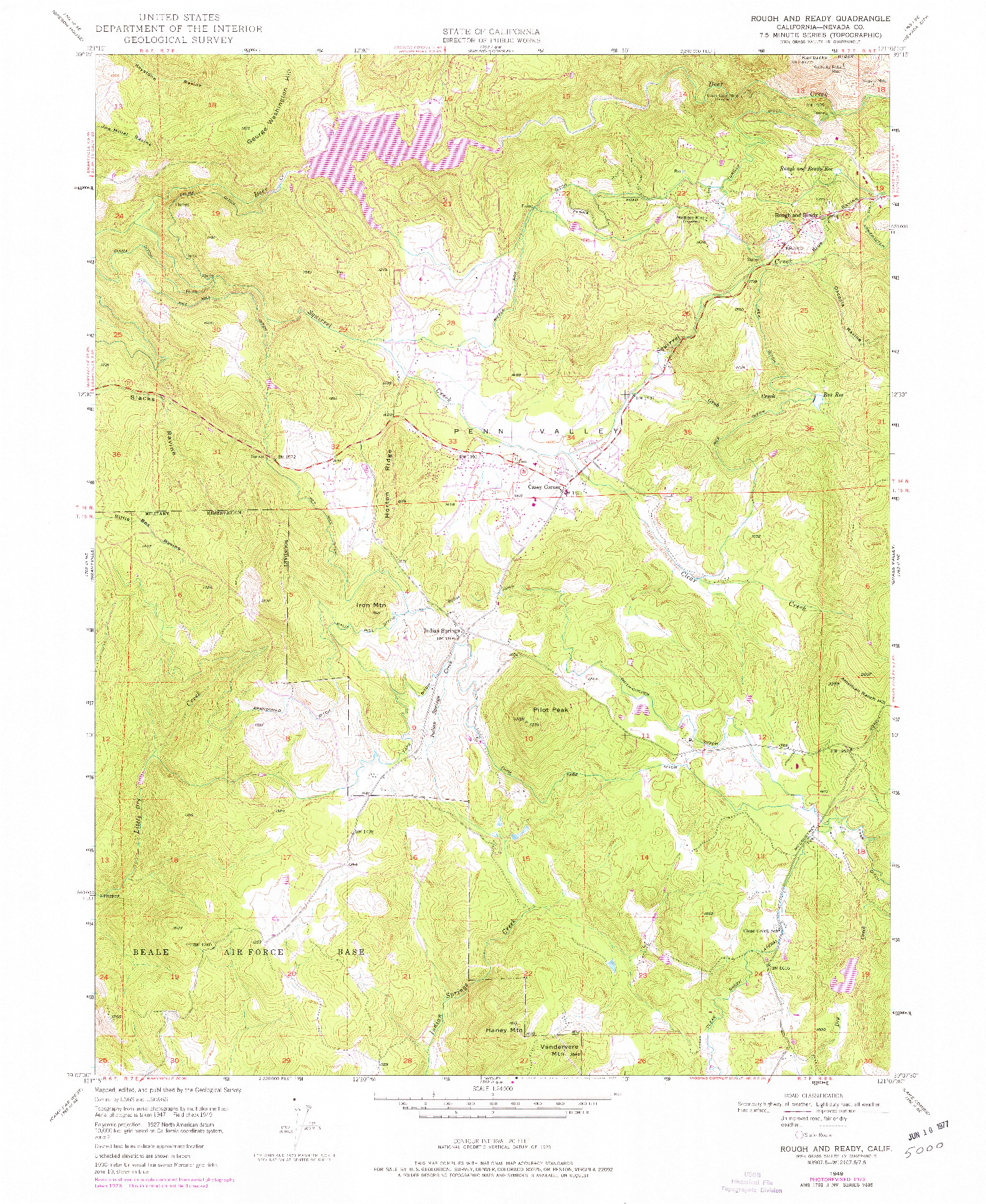 USGS 1:24000-SCALE QUADRANGLE FOR ROUGH AND READY, CA 1949