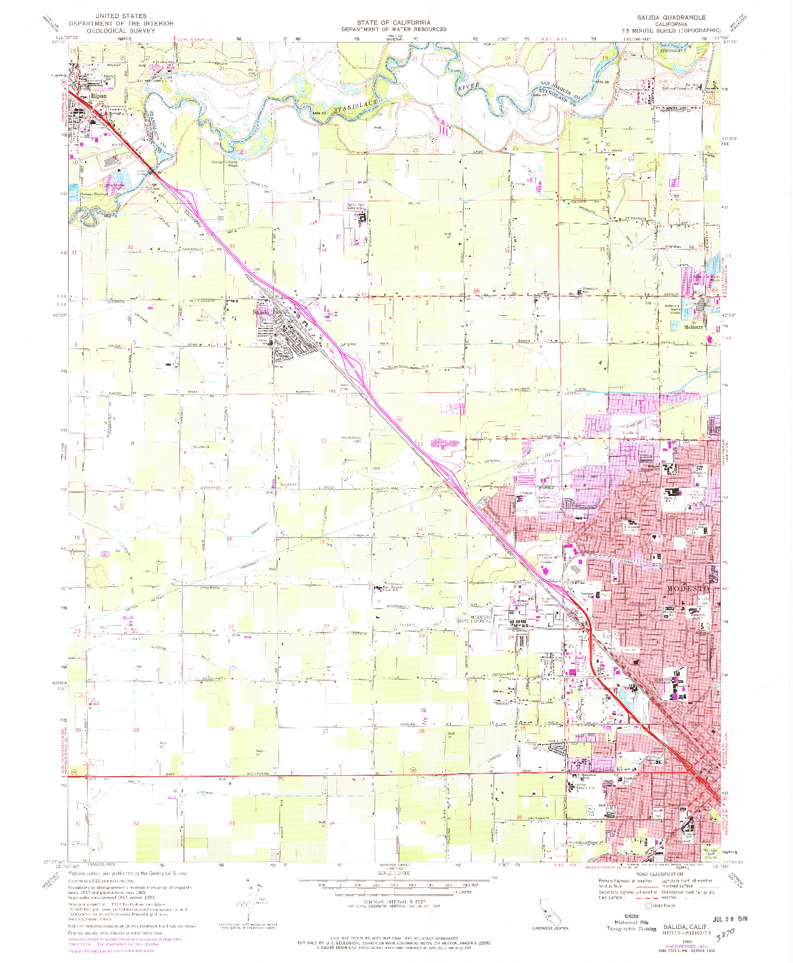 USGS 1:24000-SCALE QUADRANGLE FOR SALIDA, CA 1969