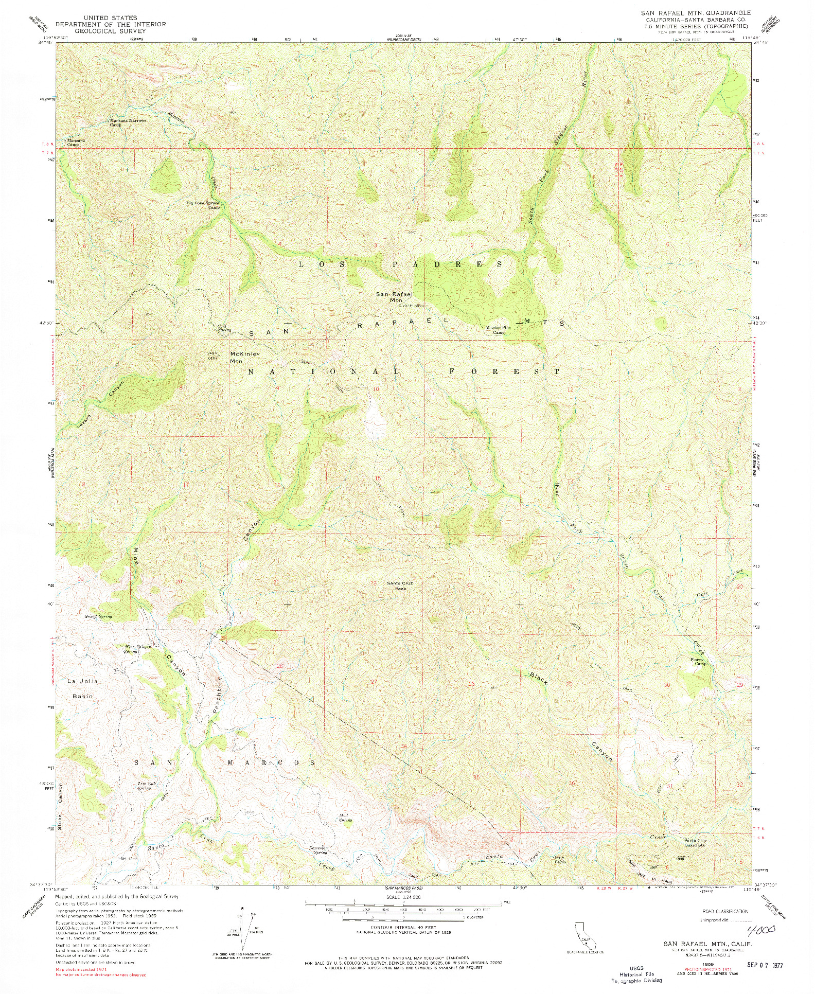 USGS 1:24000-SCALE QUADRANGLE FOR SAN RAFAEL MTN, CA 1959