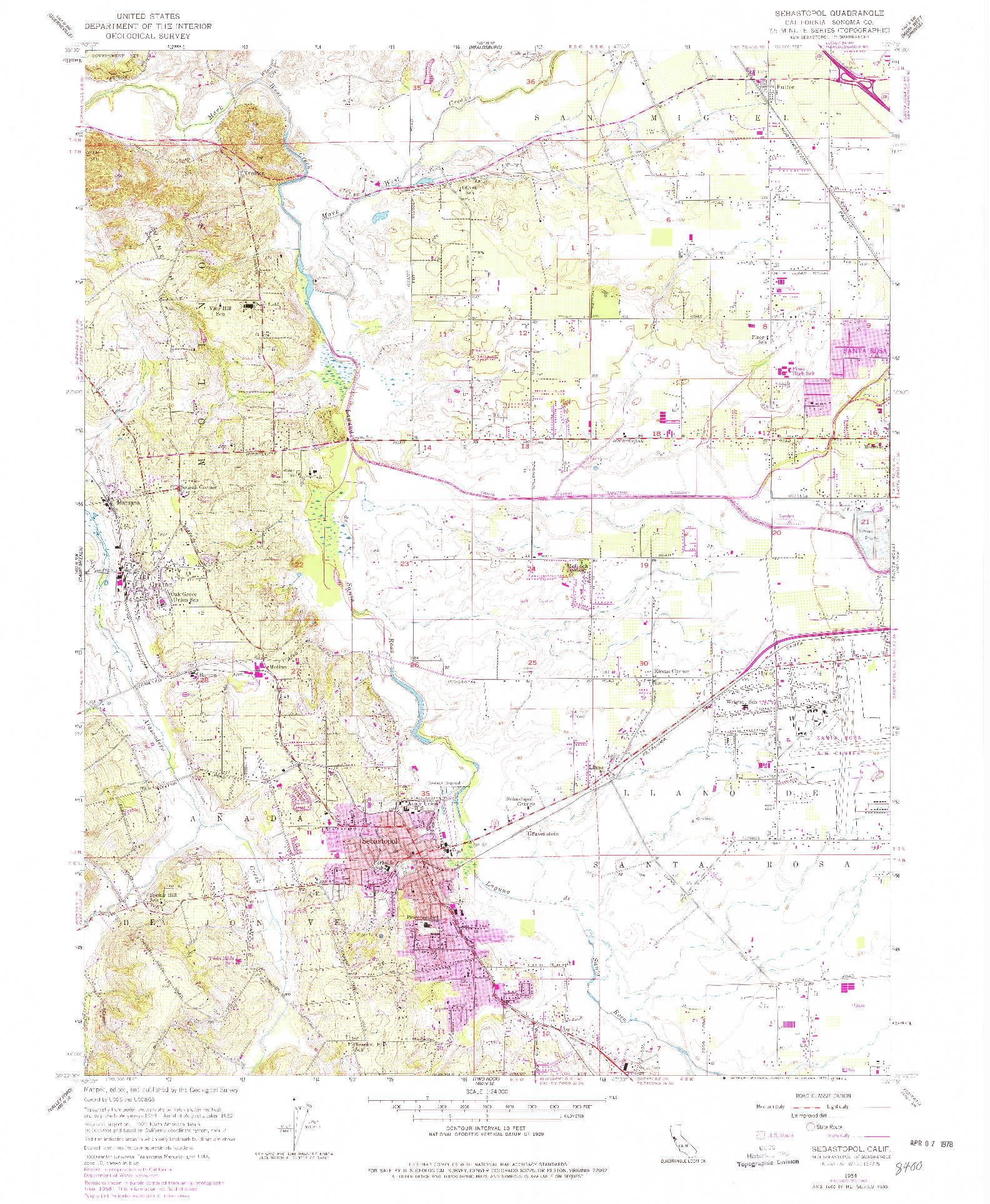 USGS 1:24000-SCALE QUADRANGLE FOR SEBASTOPOL, CA 1954