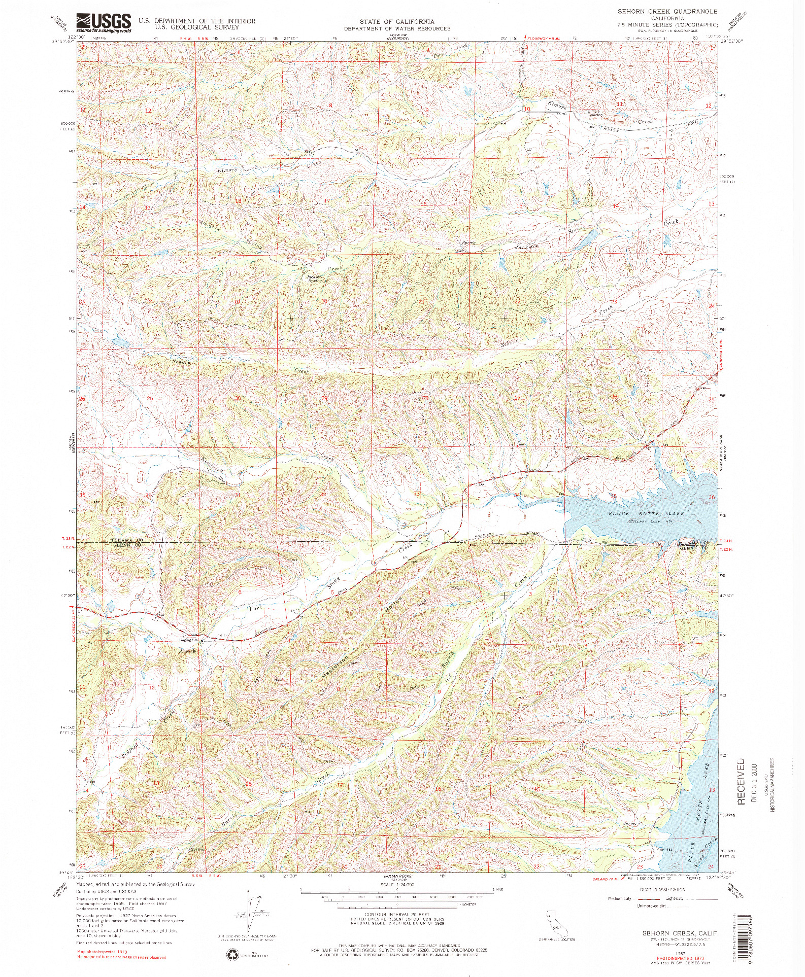 USGS 1:24000-SCALE QUADRANGLE FOR SEHORN CREEK, CA 1967