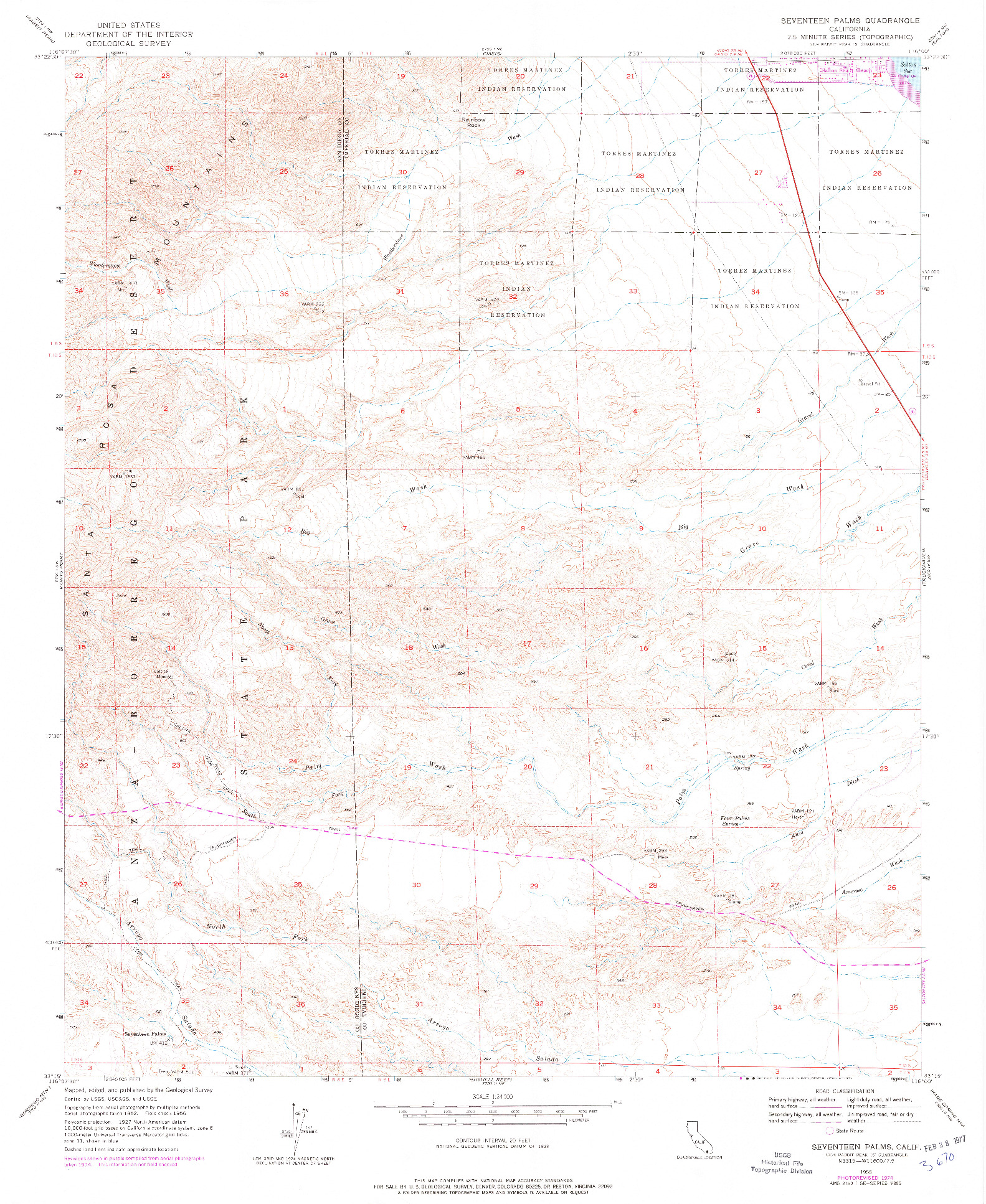 USGS 1:24000-SCALE QUADRANGLE FOR SEVENTEEN PALMS, CA 1956