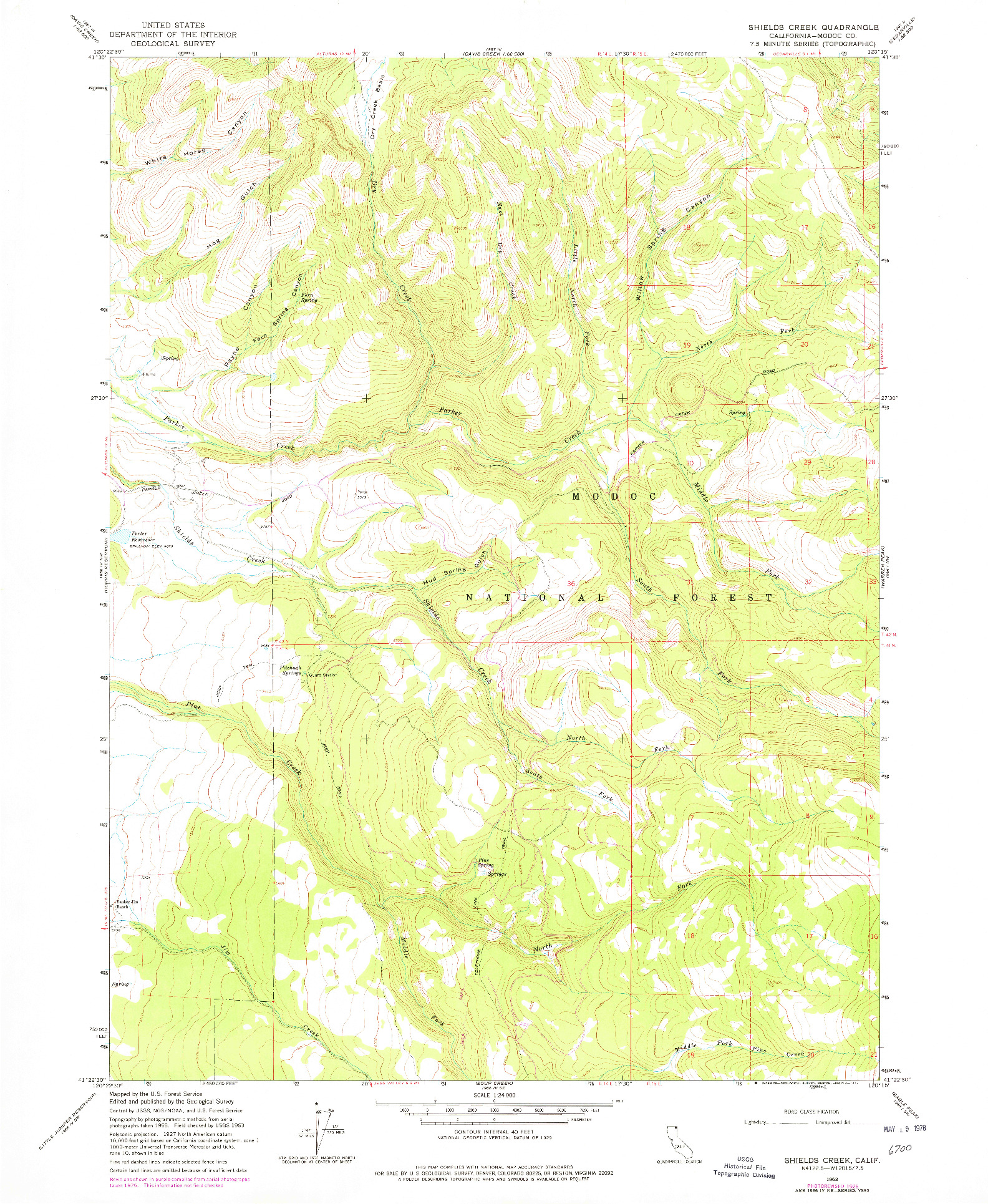 USGS 1:24000-SCALE QUADRANGLE FOR SHIELDS CREEK, CA 1963