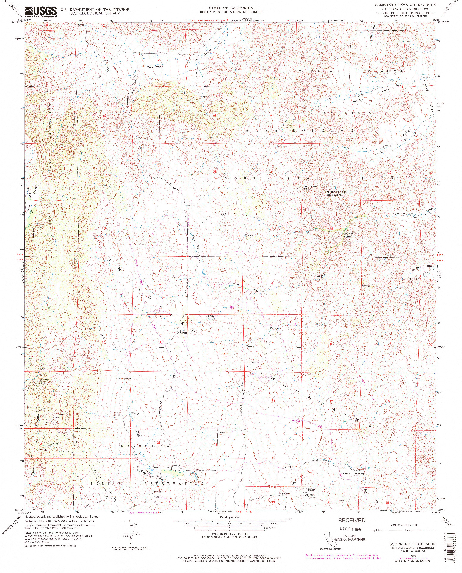 USGS 1:24000-SCALE QUADRANGLE FOR SOMBRERO PEAK, CA 1959