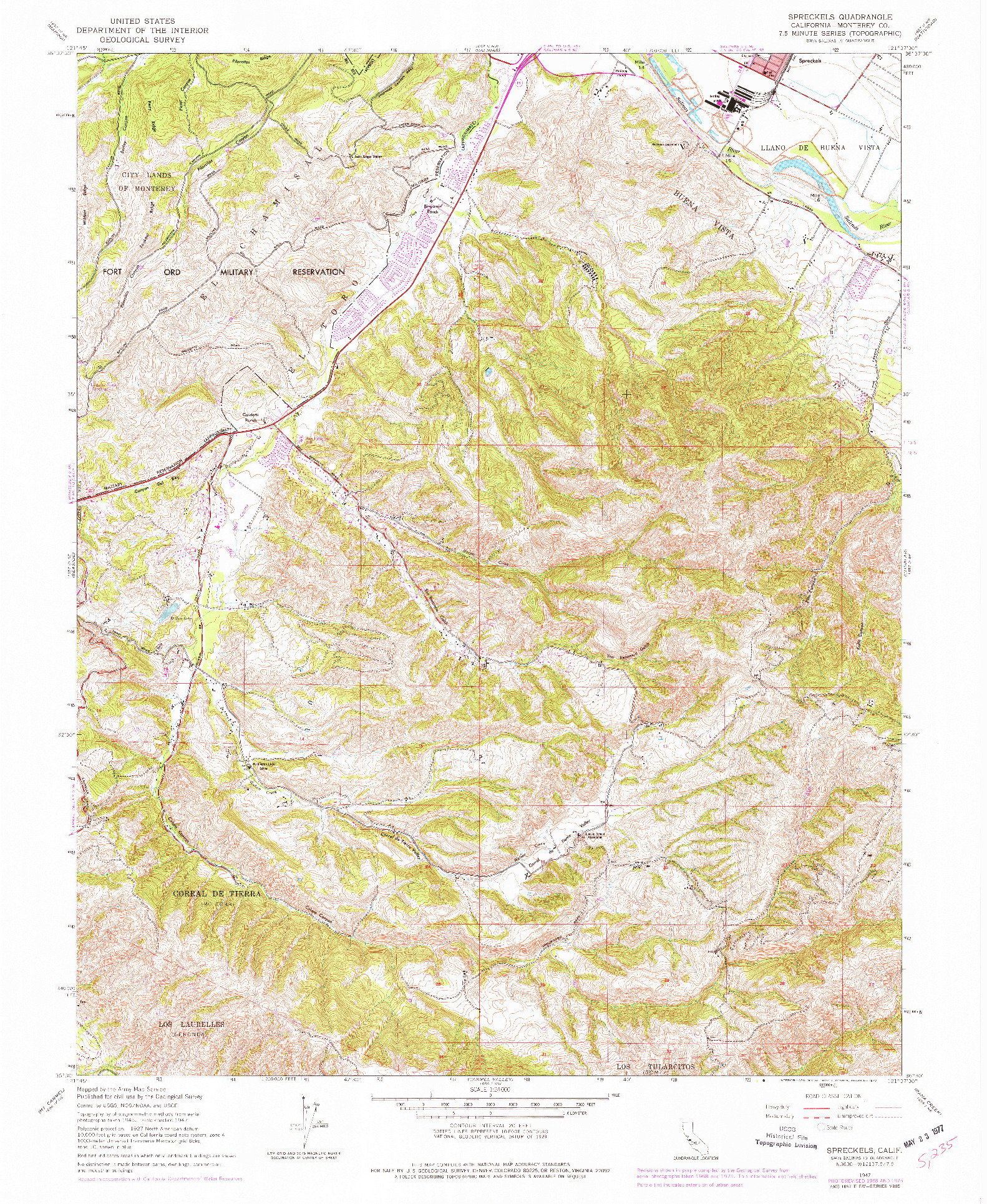 USGS 1:24000-SCALE QUADRANGLE FOR SPRECKELS, CA 1947