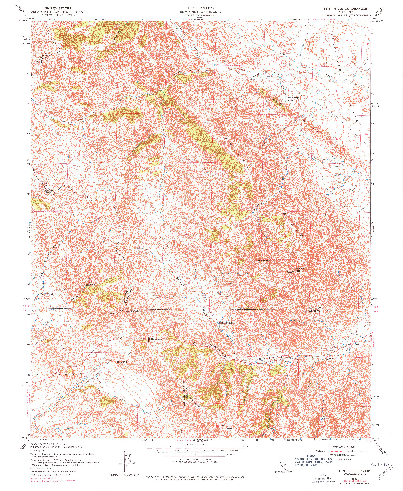 USGS 1:24000-SCALE QUADRANGLE FOR TENT HILLS, CA 1942