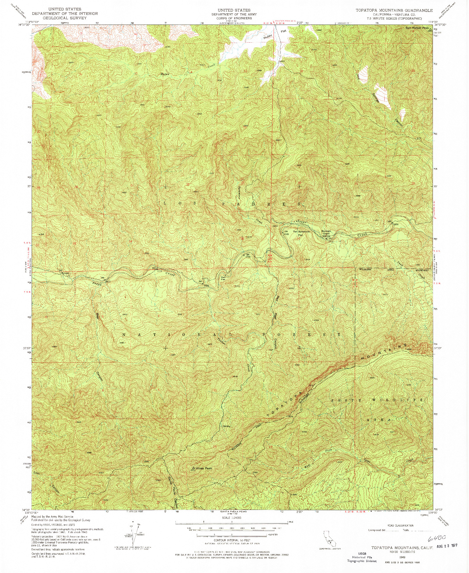 USGS 1:24000-SCALE QUADRANGLE FOR TOPATOPA MOUNTAINS, CA 1943