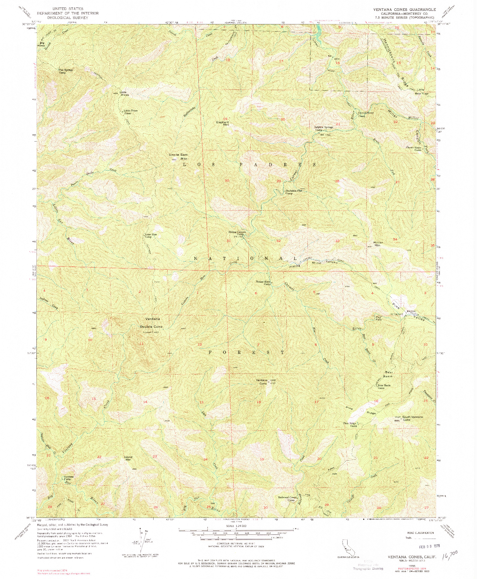 USGS 1:24000-SCALE QUADRANGLE FOR VENTANA CONES, CA 1956