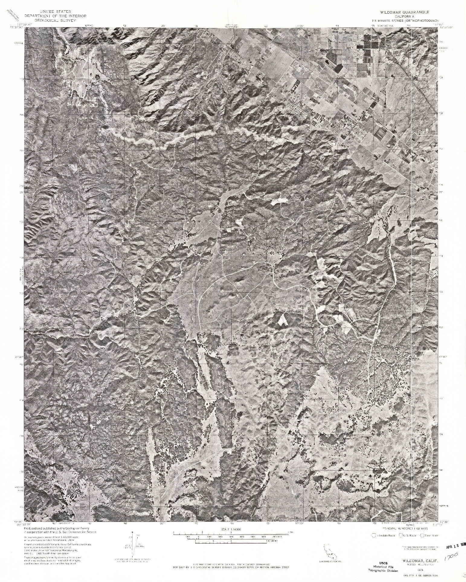 USGS 1:24000-SCALE QUADRANGLE FOR WILDOMAR, CA 1974