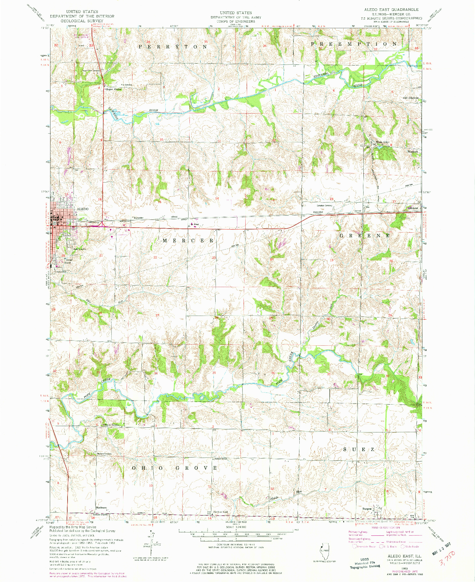 USGS 1:24000-SCALE QUADRANGLE FOR ALEDO EAST, IL 1953
