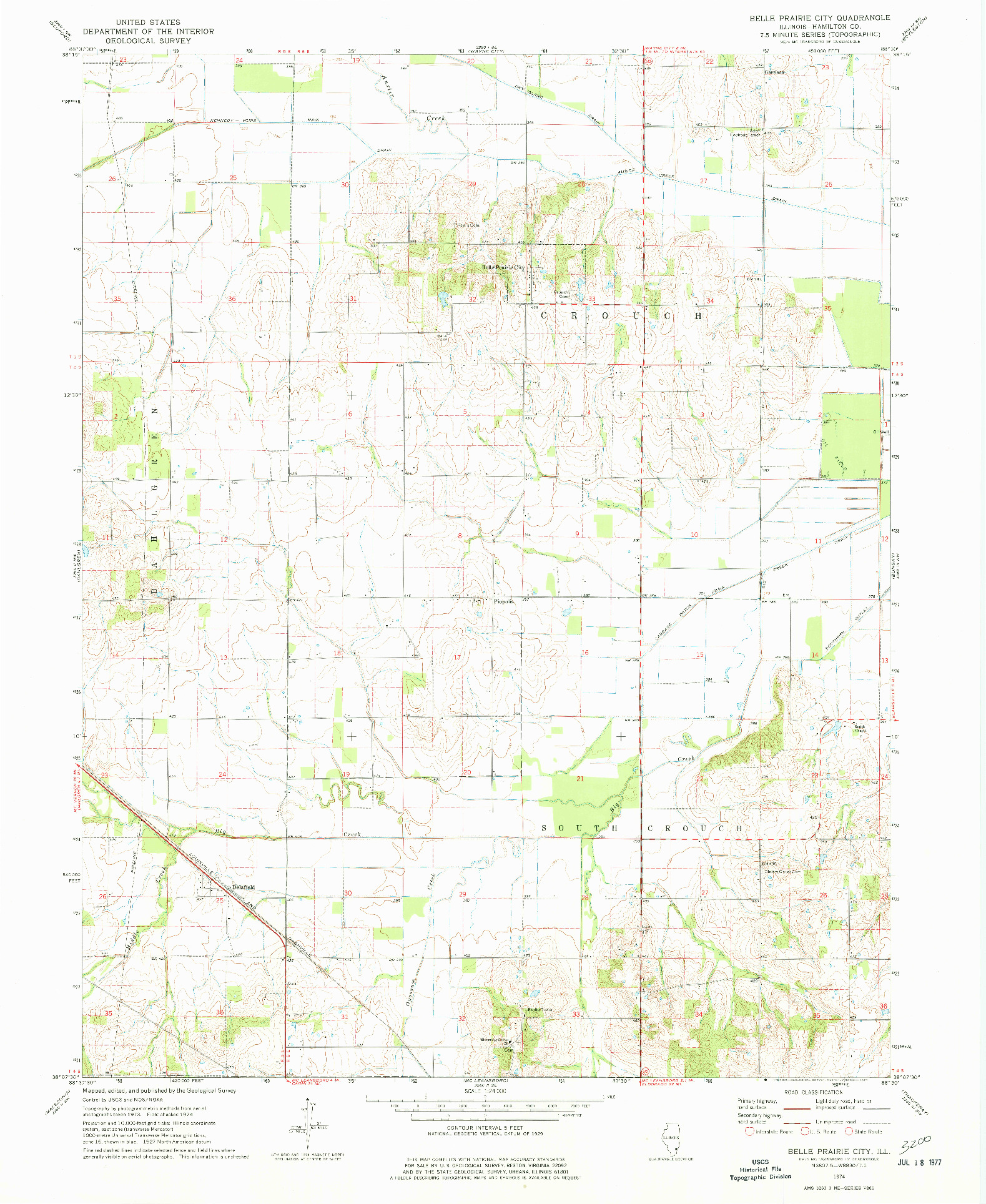 USGS 1:24000-SCALE QUADRANGLE FOR BELLE PRAIRIE CITY, IL 1974