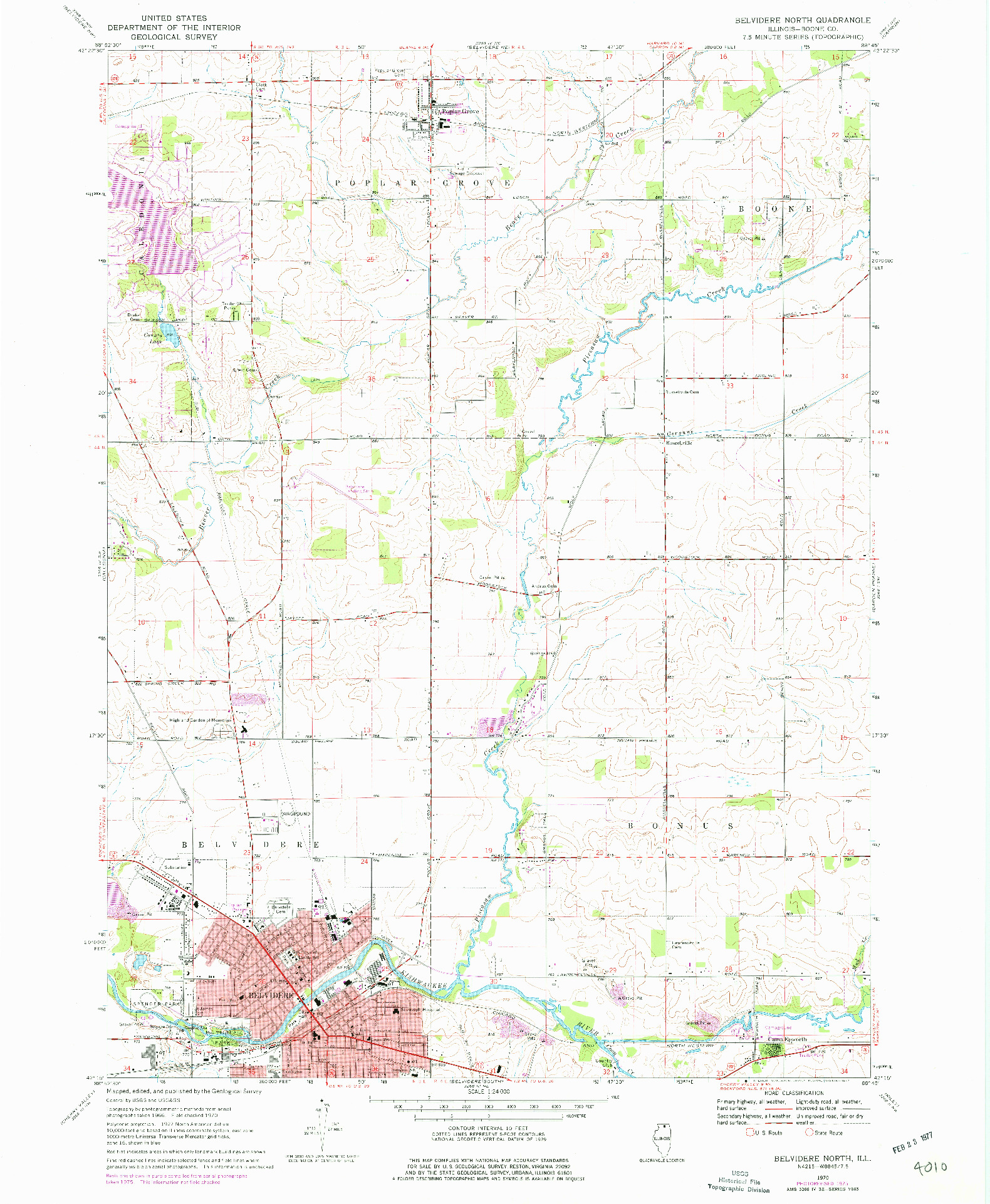 USGS 1:24000-SCALE QUADRANGLE FOR BELVIDERE NORTH, IL 1970