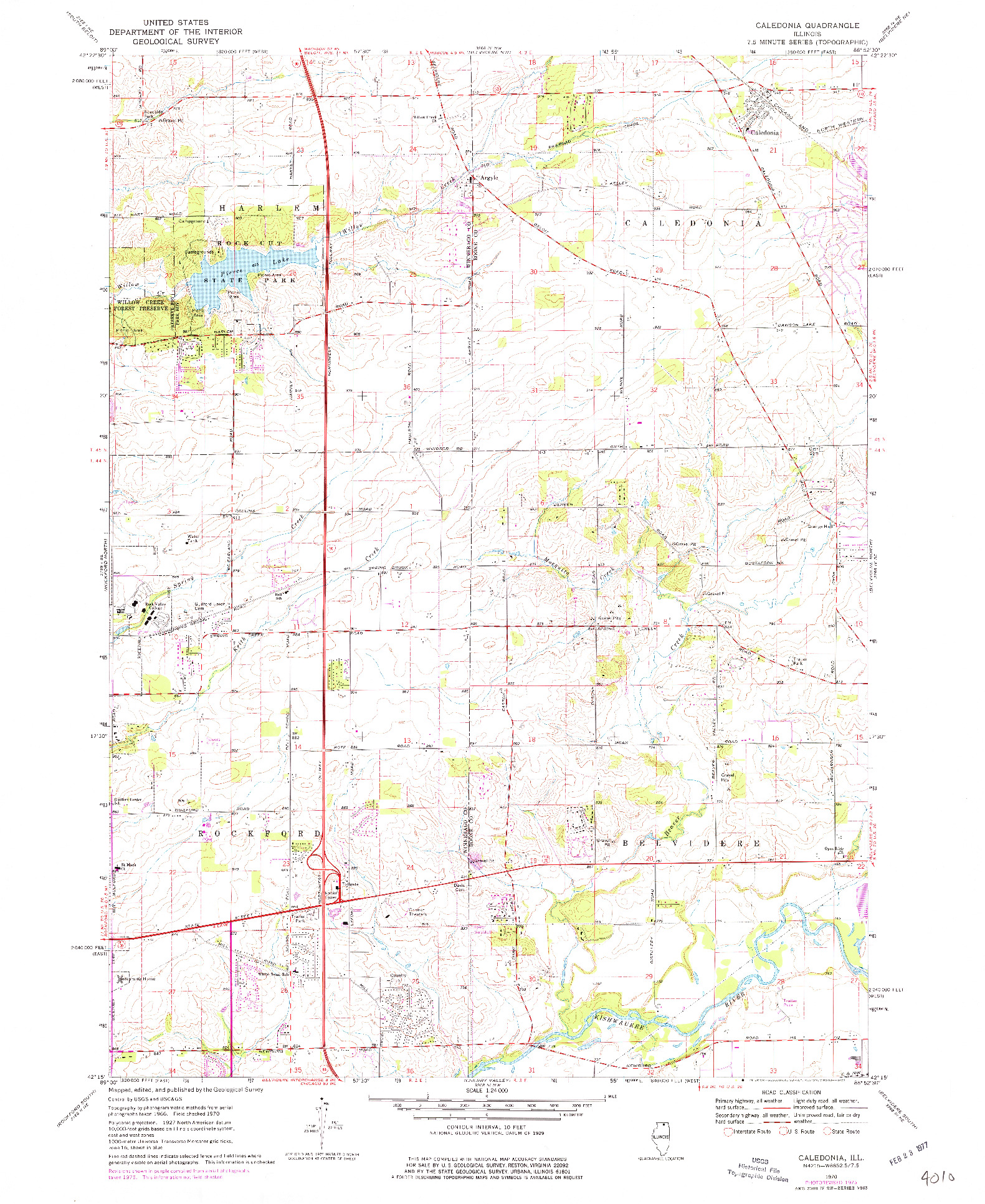 USGS 1:24000-SCALE QUADRANGLE FOR CALEDONIA, IL 1970