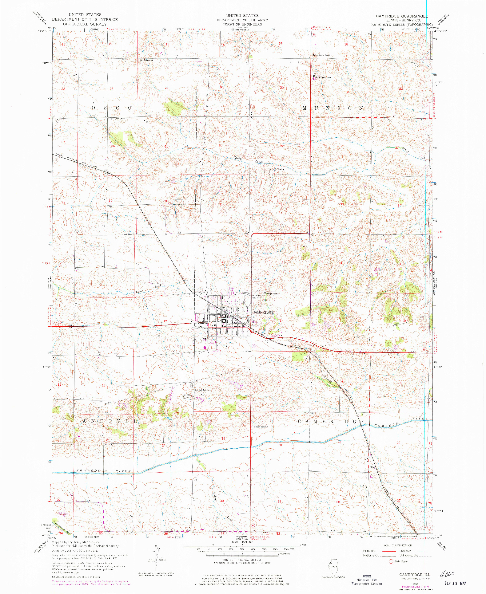 USGS 1:24000-SCALE QUADRANGLE FOR CAMBRIDGE, IL 1953