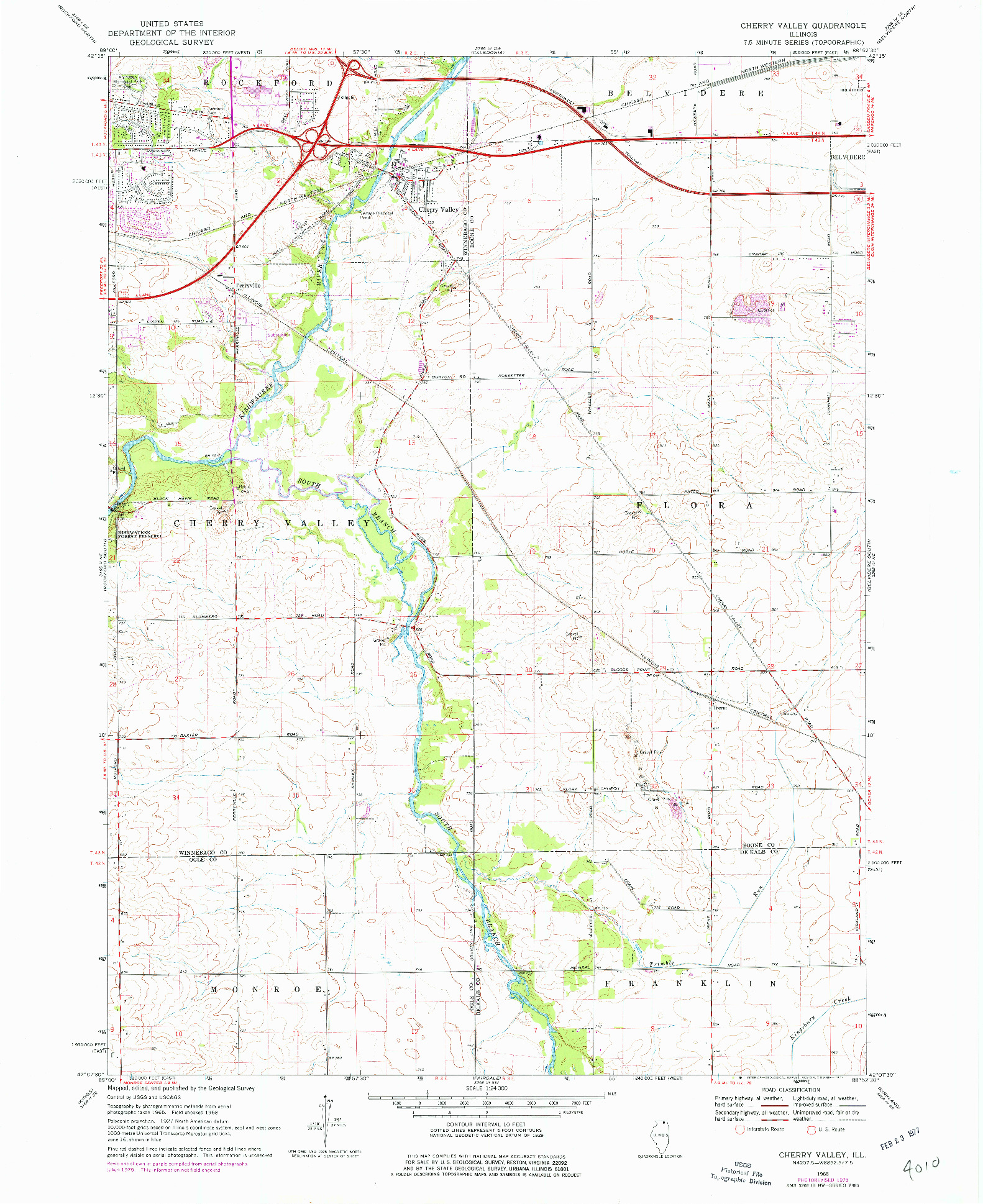 USGS 1:24000-SCALE QUADRANGLE FOR CHERRY VALLEY, IL 1968