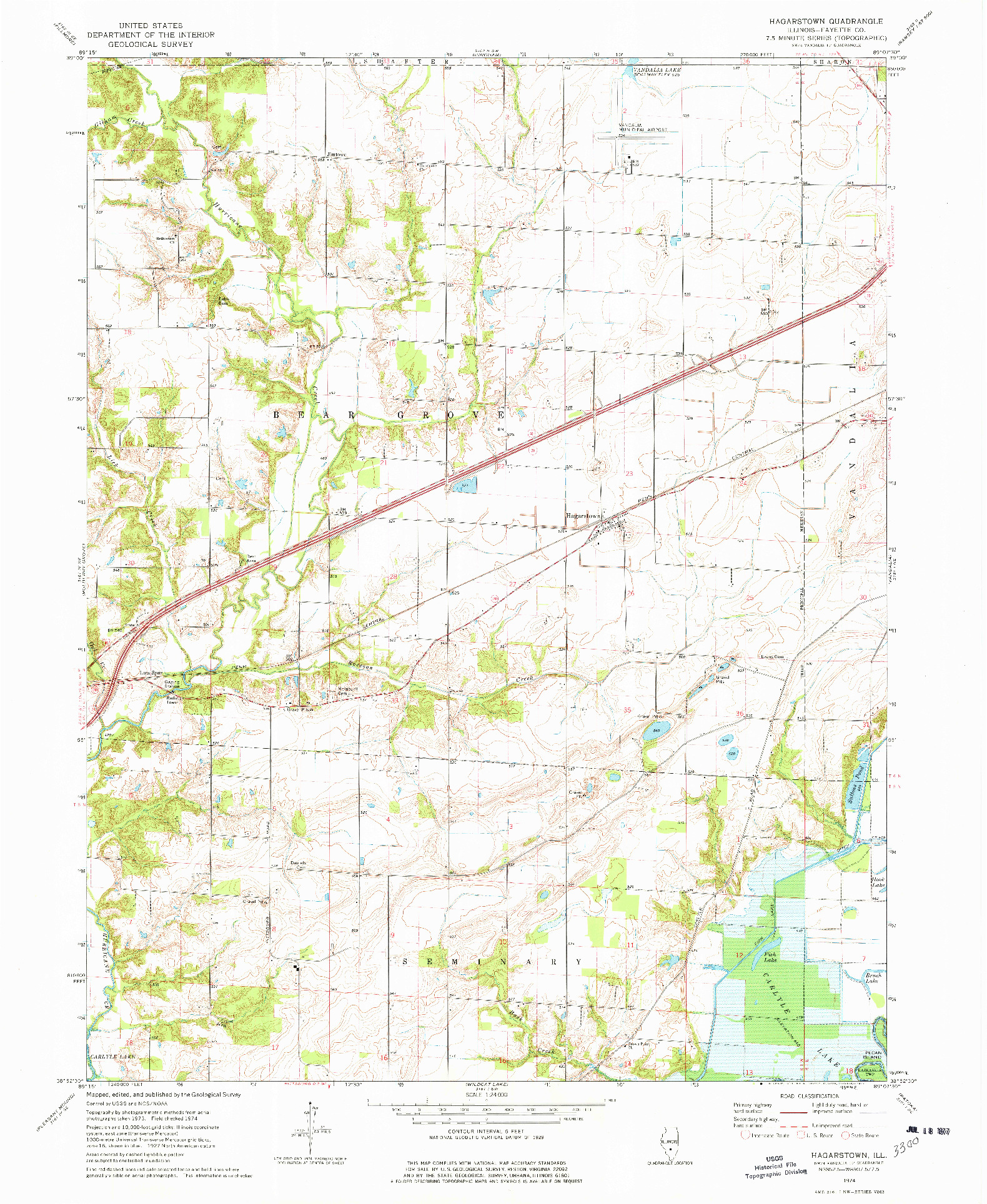 USGS 1:24000-SCALE QUADRANGLE FOR HAGARSTOWN, IL 1974