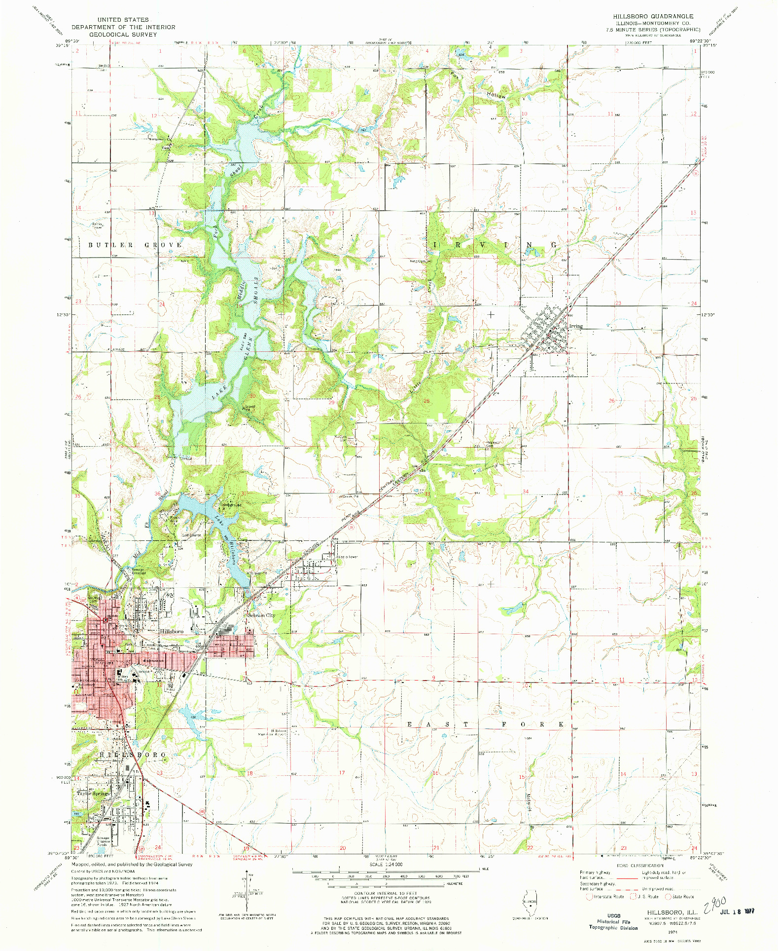 USGS 1:24000-SCALE QUADRANGLE FOR HILLSBORO, IL 1974