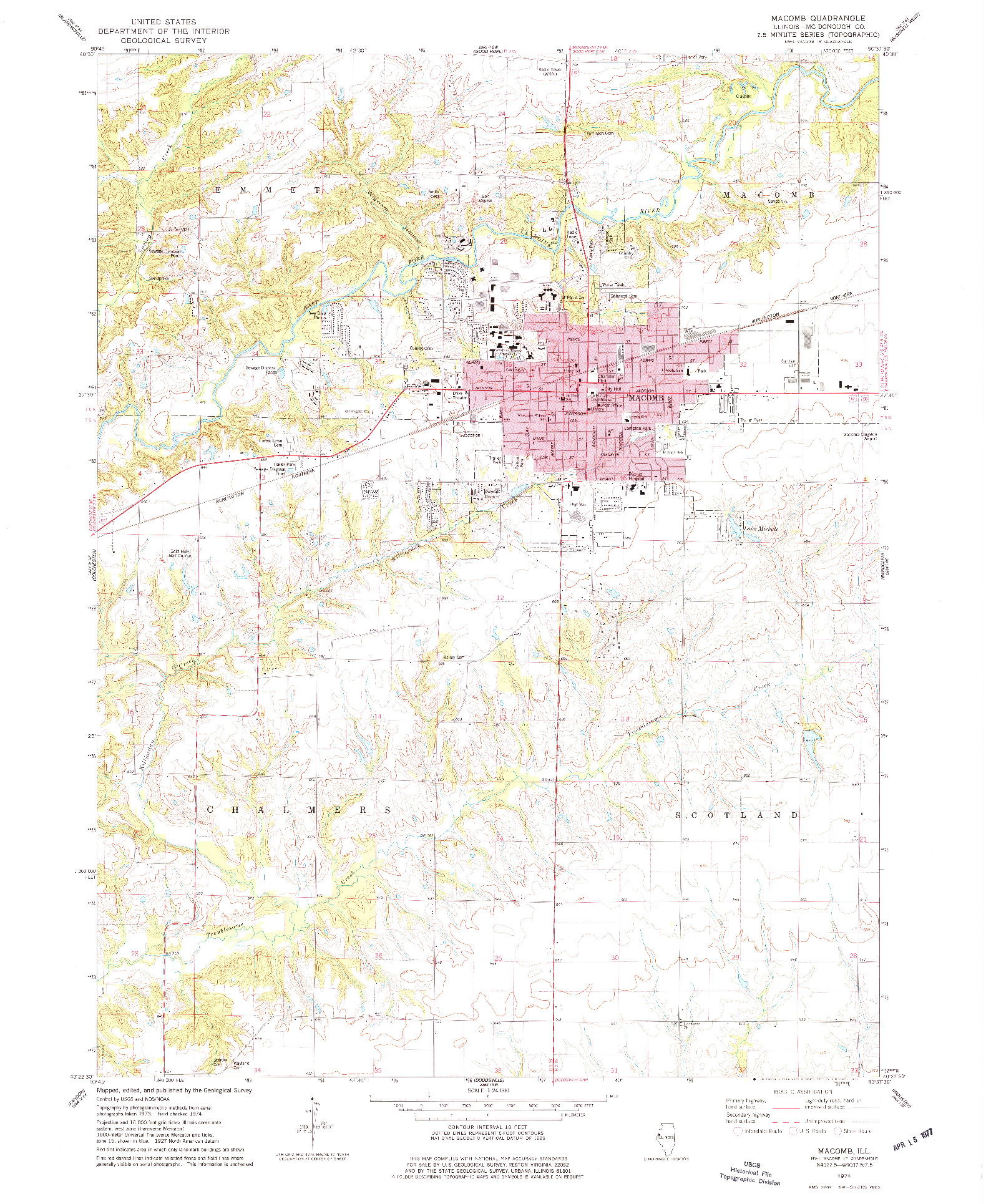 USGS 1:24000-SCALE QUADRANGLE FOR MACOMB, IL 1974