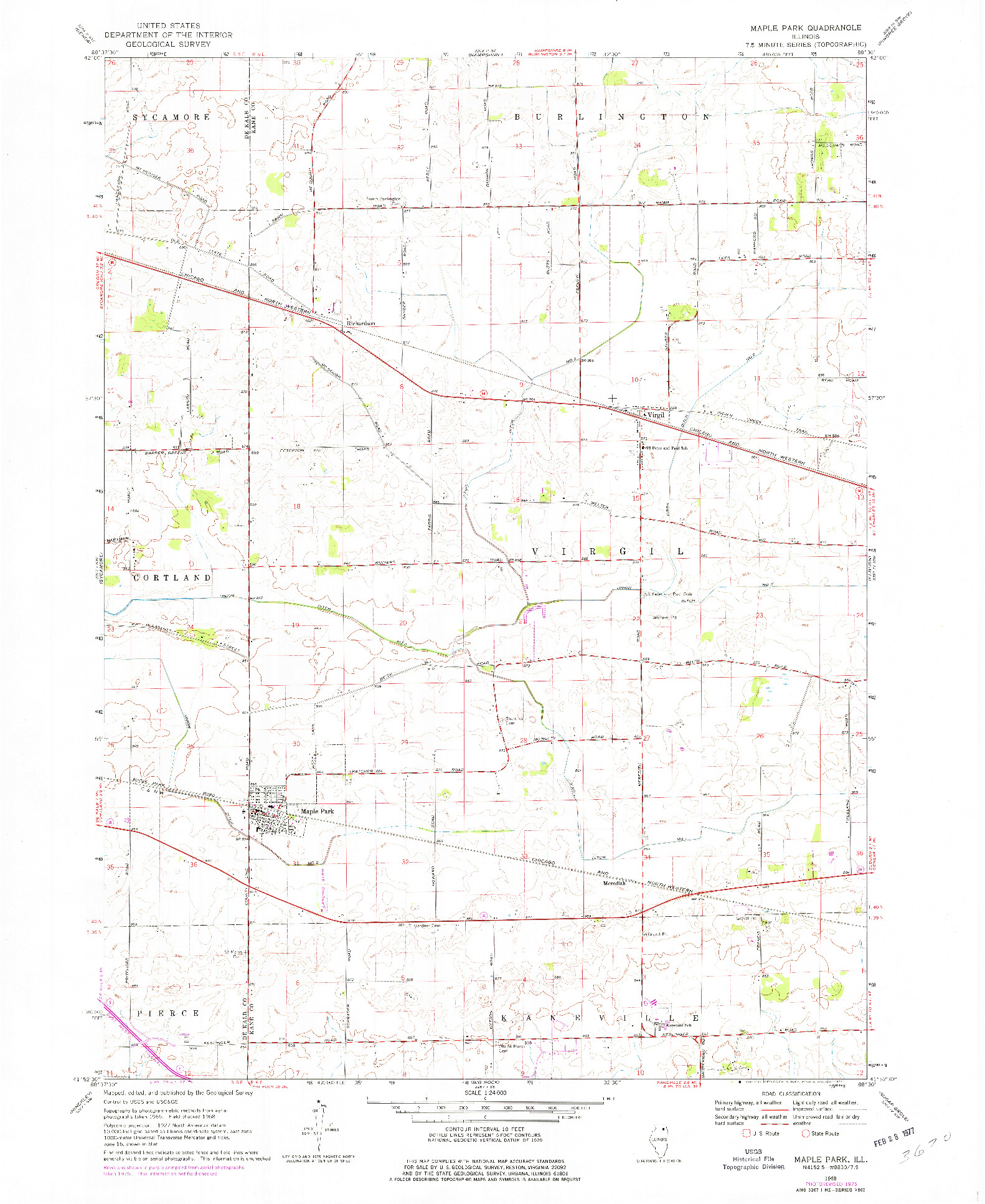 USGS 1:24000-SCALE QUADRANGLE FOR MAPLE PARK, IL 1968