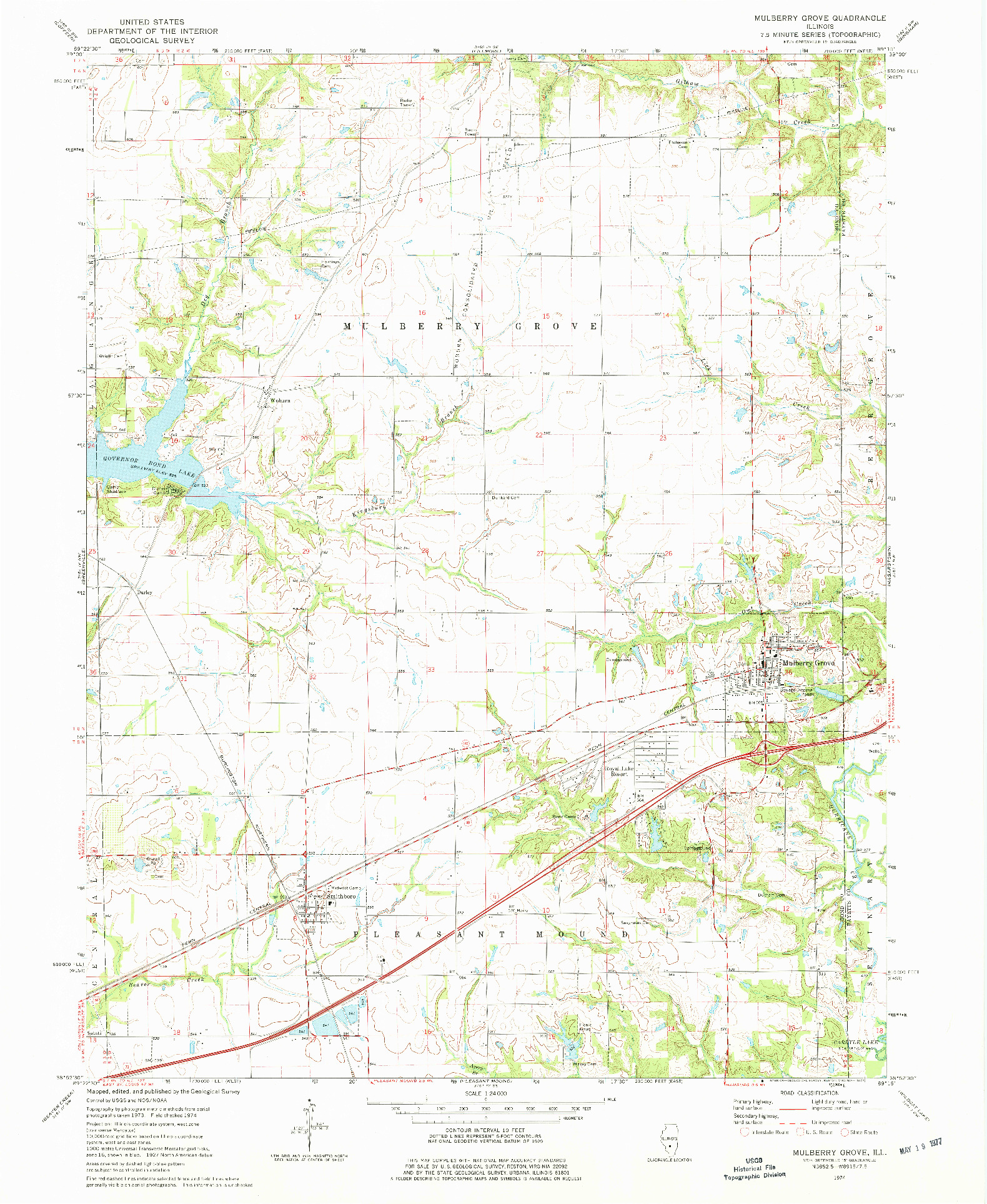 USGS 1:24000-SCALE QUADRANGLE FOR MULBERRY GROVE, IL 1974