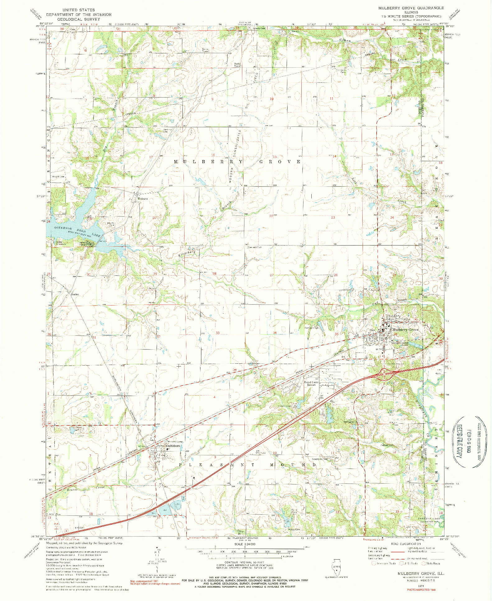 USGS 1:24000-SCALE QUADRANGLE FOR MULBERRY GROVE, IL 1974