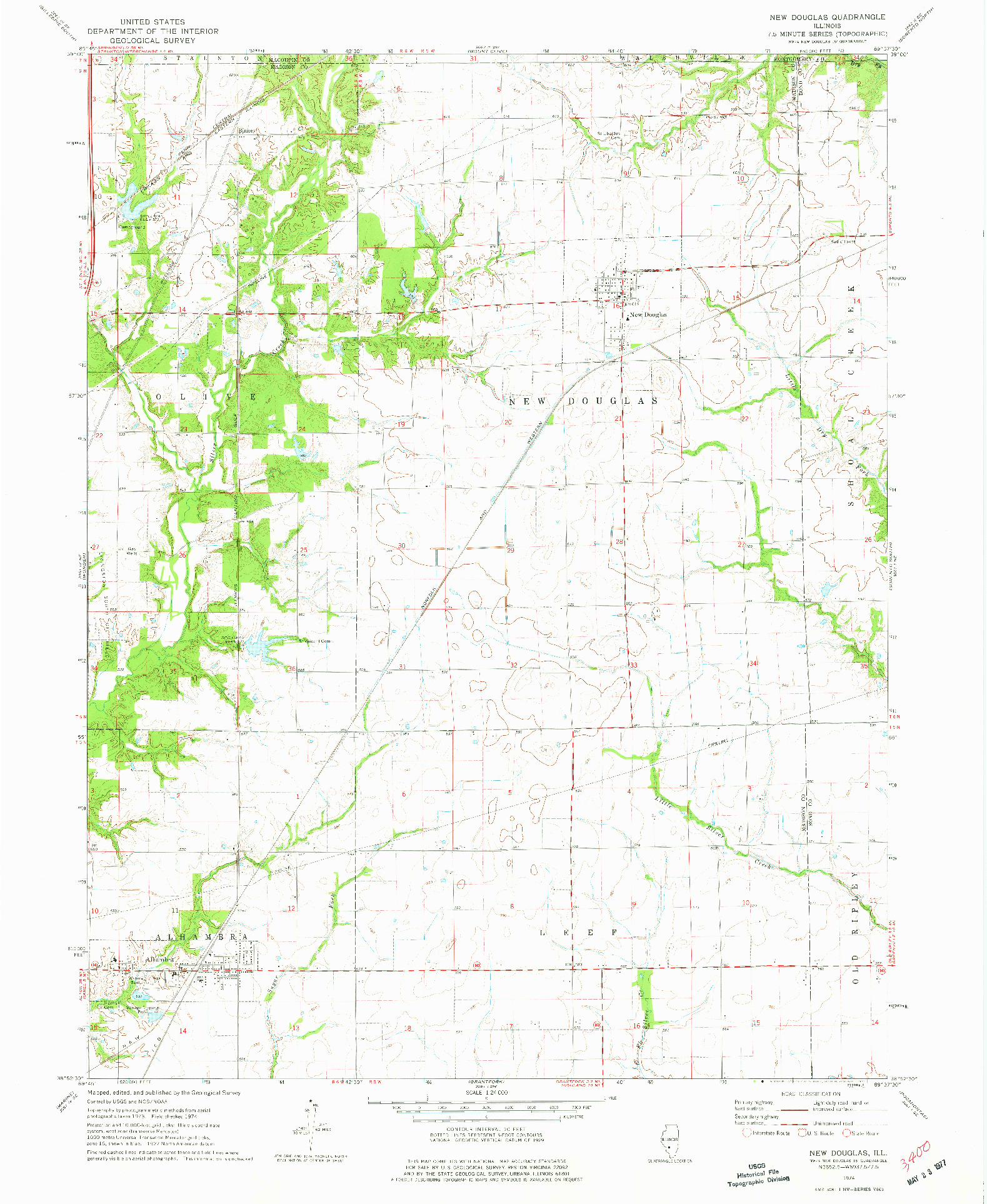 USGS 1:24000-SCALE QUADRANGLE FOR NEW DOUGLAS, IL 1974