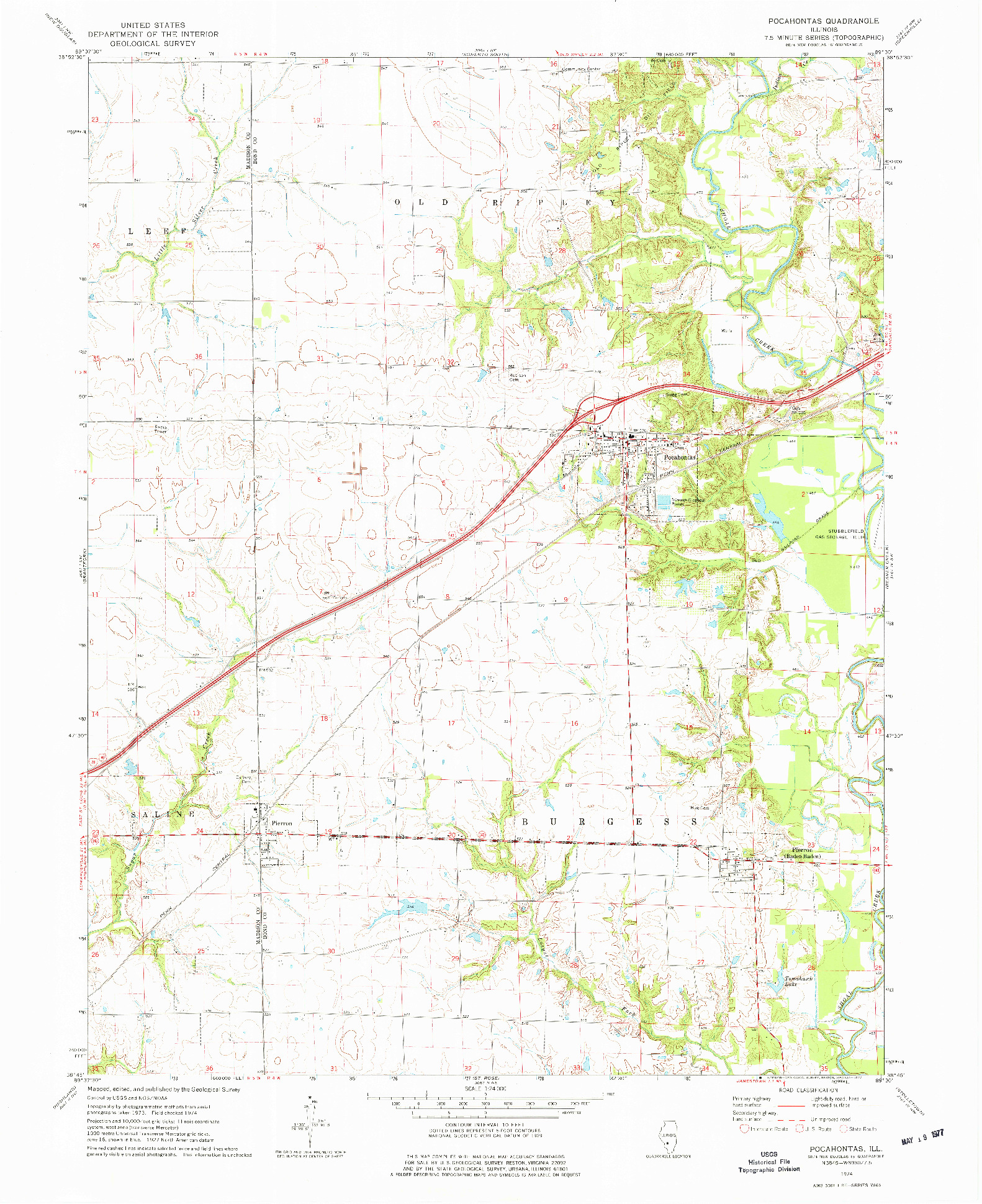 USGS 1:24000-SCALE QUADRANGLE FOR POCAHONTAS, IL 1974