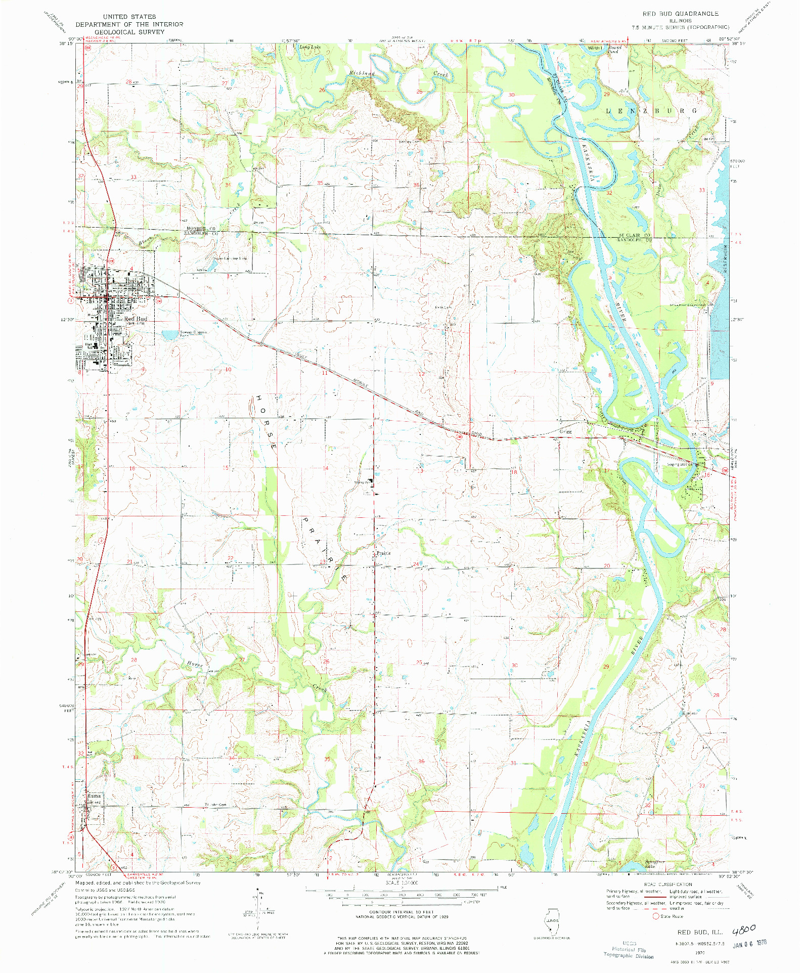 USGS 1:24000-SCALE QUADRANGLE FOR RED BUD, IL 1970