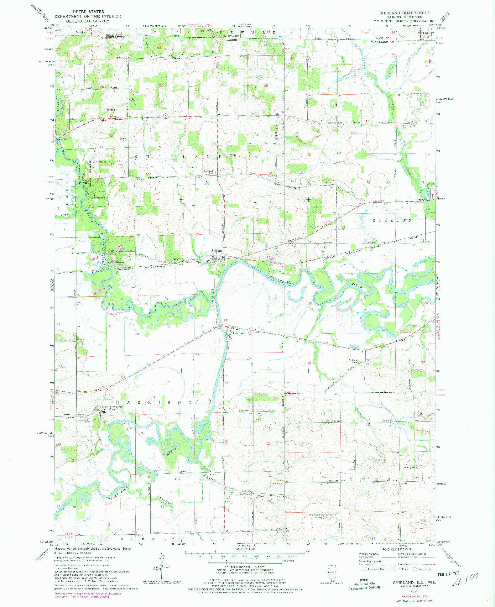 USGS 1:24000-SCALE QUADRANGLE FOR SHIRLAND, IL 1971