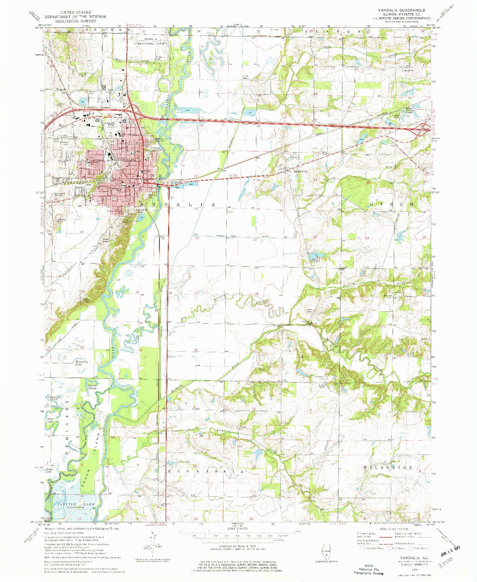 USGS 1:24000-SCALE QUADRANGLE FOR VANDALIA, IL 1974