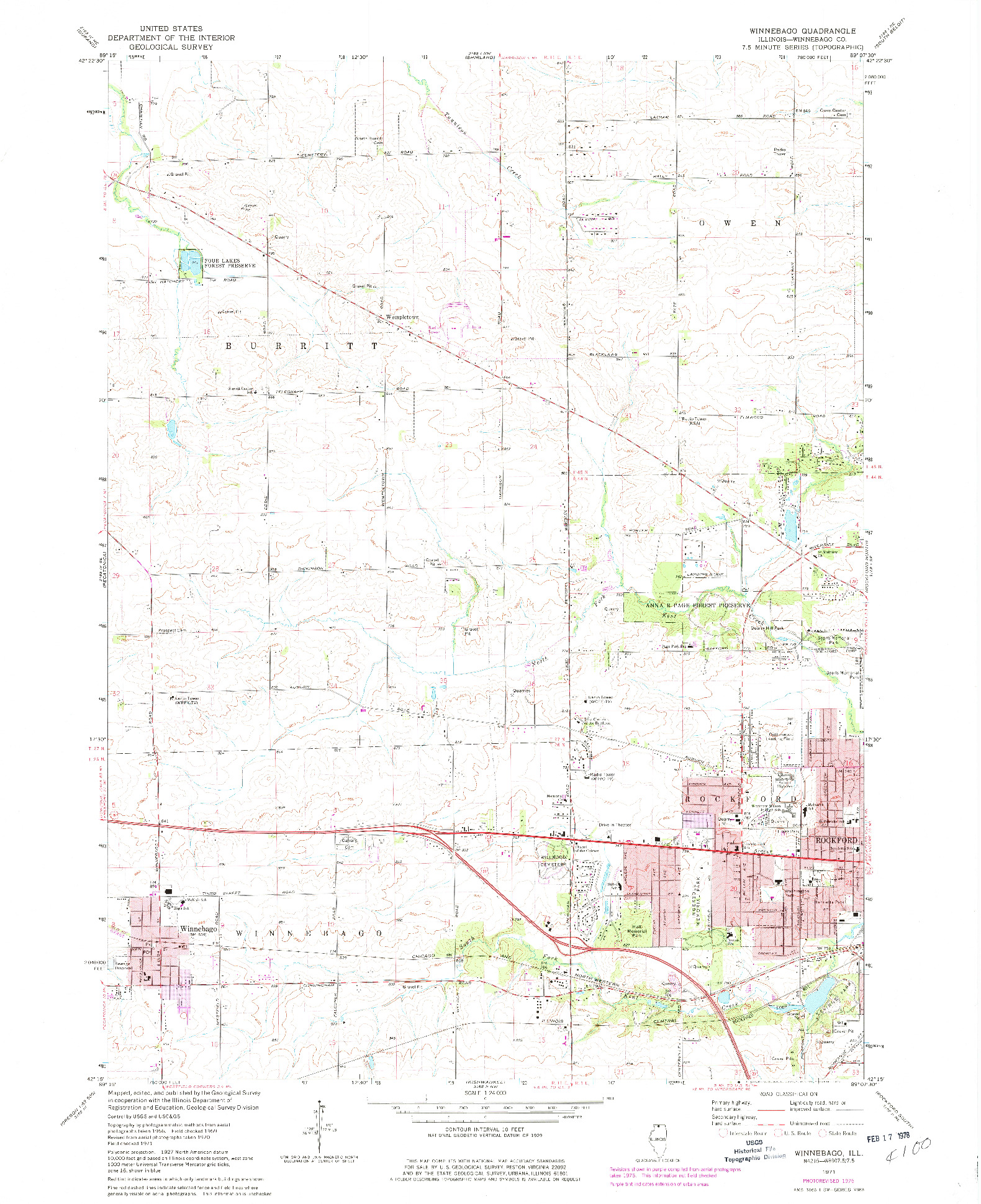 USGS 1:24000-SCALE QUADRANGLE FOR WINNEBAGO, IL 1971