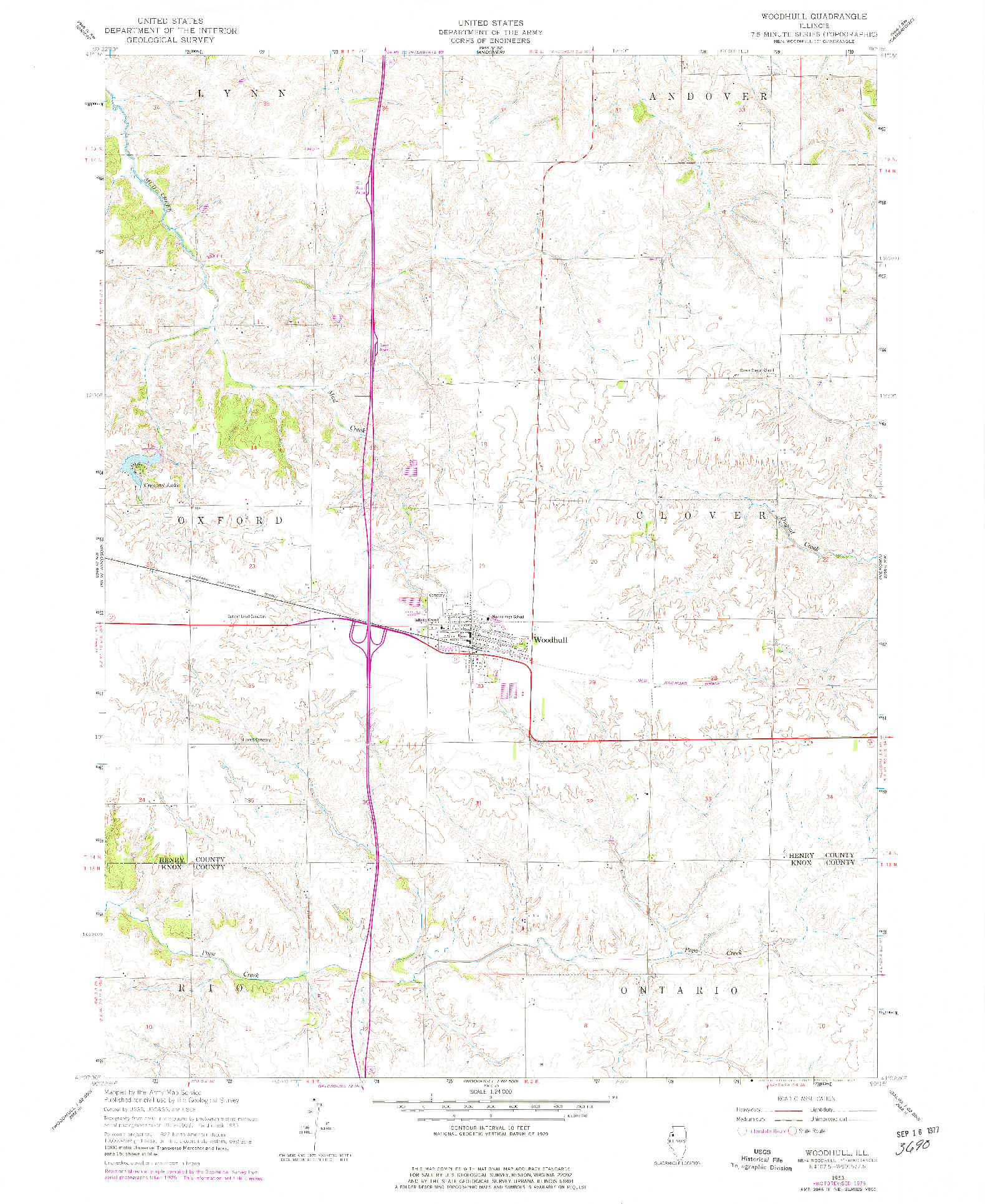 USGS 1:24000-SCALE QUADRANGLE FOR WOODHULL, IL 1953