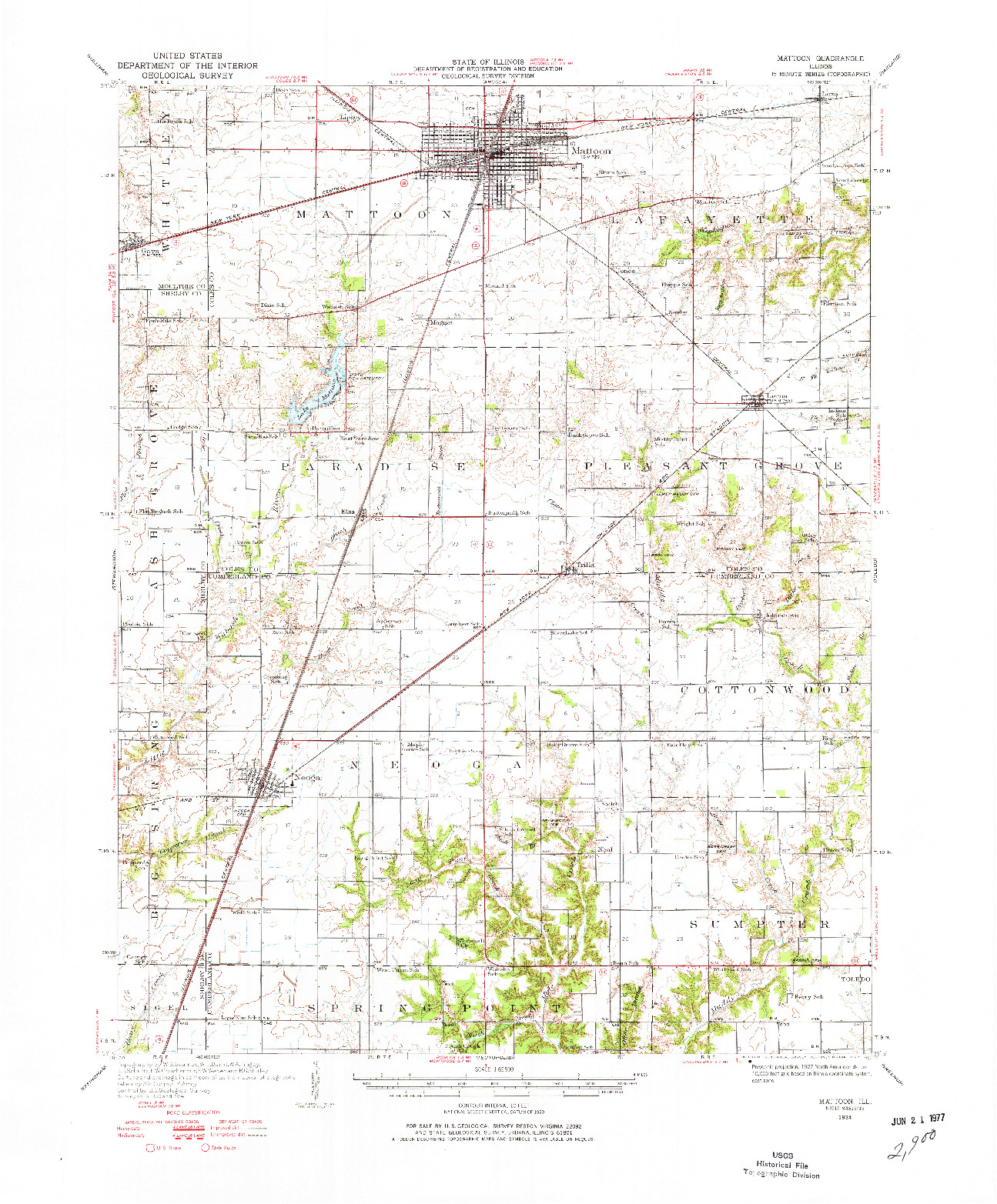 USGS 1:62500-SCALE QUADRANGLE FOR MATTOON, IL 1934