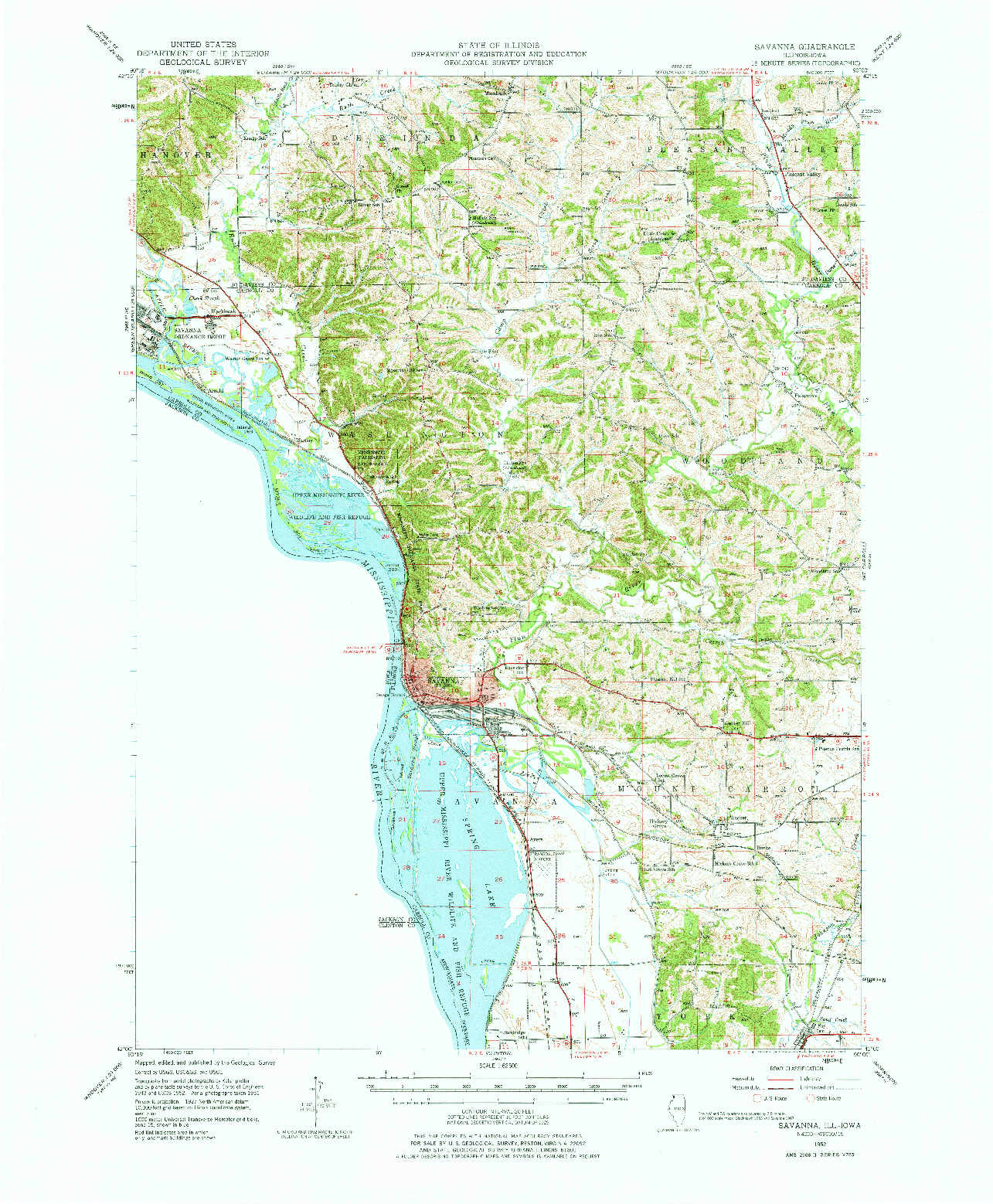 USGS 1:62500-SCALE QUADRANGLE FOR SAVANNA, IL 1952