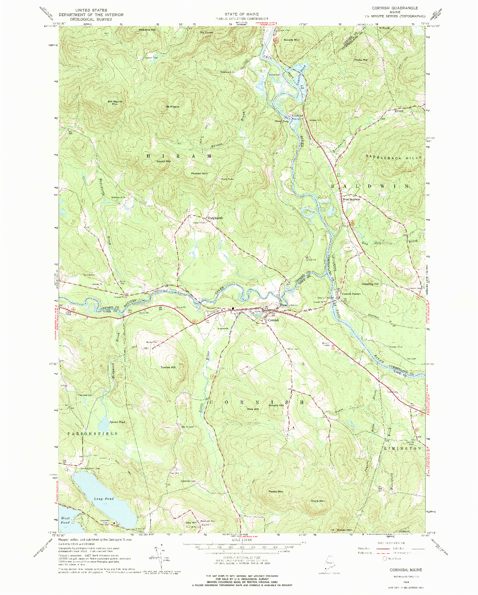 USGS 1:24000-SCALE QUADRANGLE FOR CORNISH, ME 1964