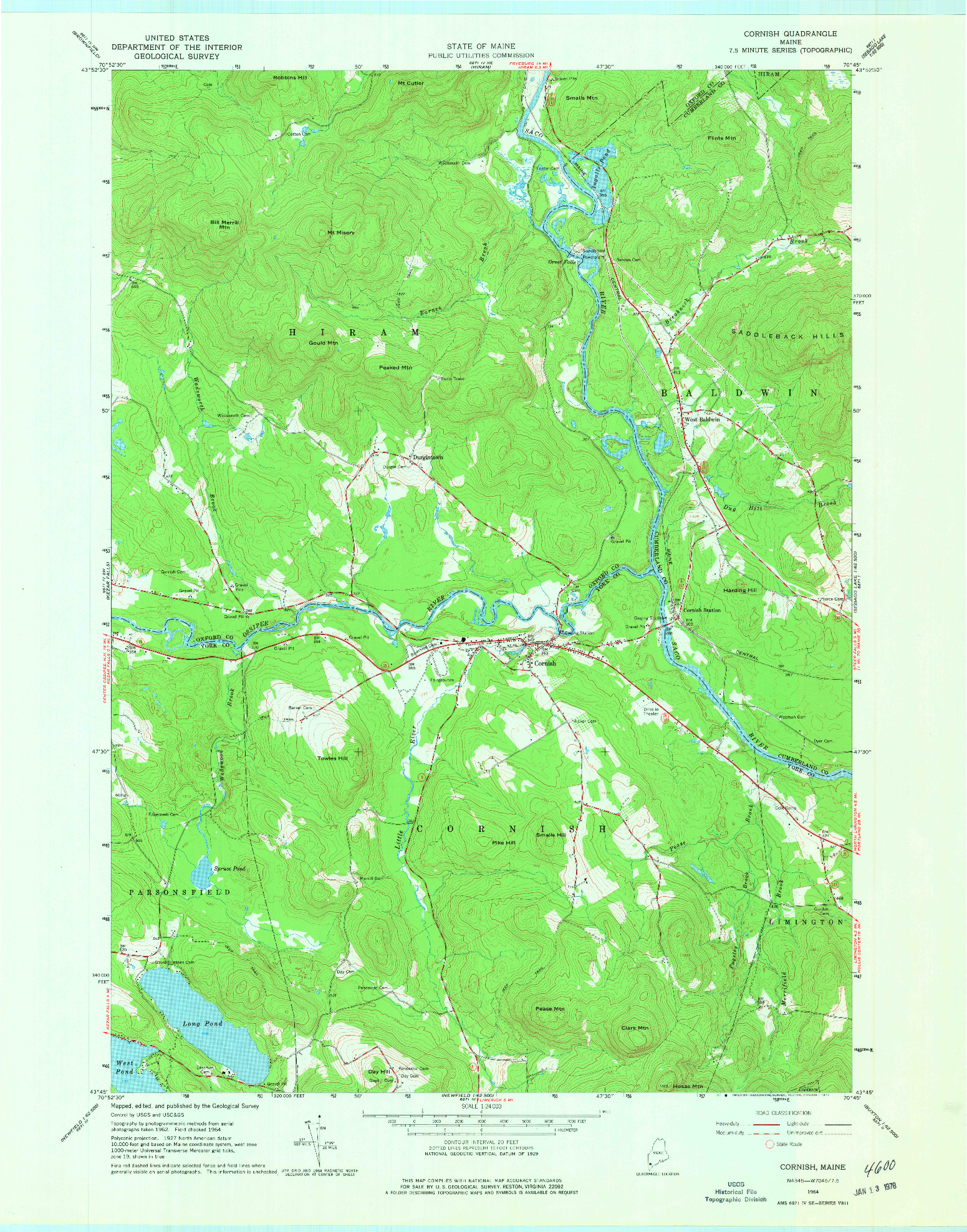 USGS 1:24000-SCALE QUADRANGLE FOR CORNISH, ME 1964