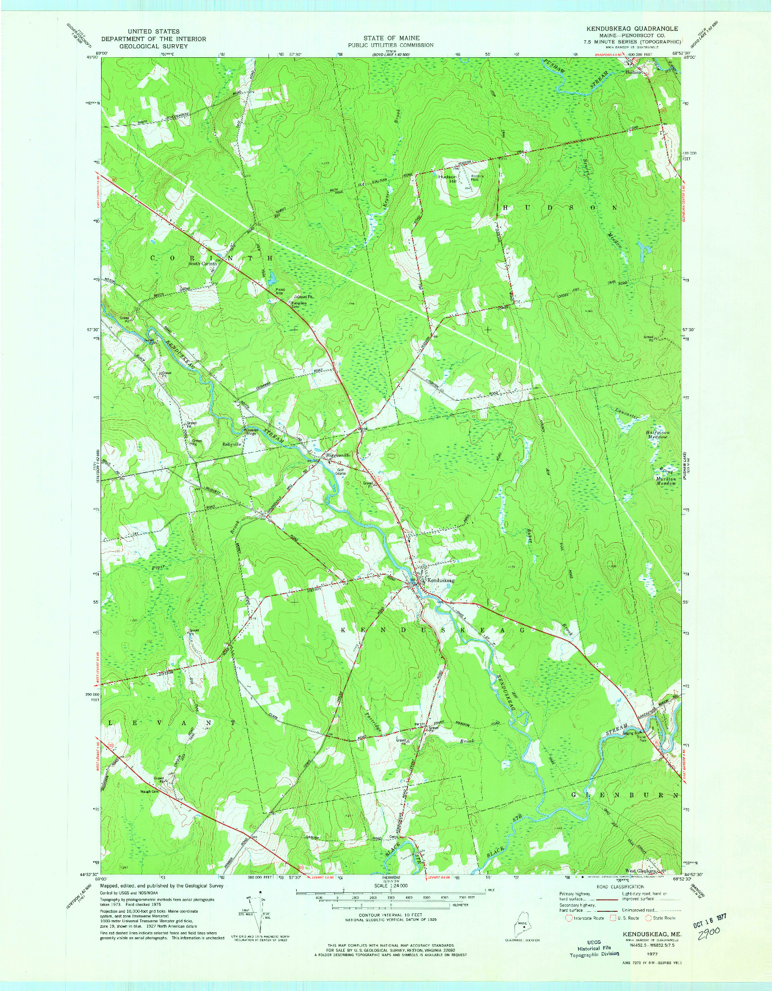 USGS 1:24000-SCALE QUADRANGLE FOR KENDUSKEAG, ME 1977