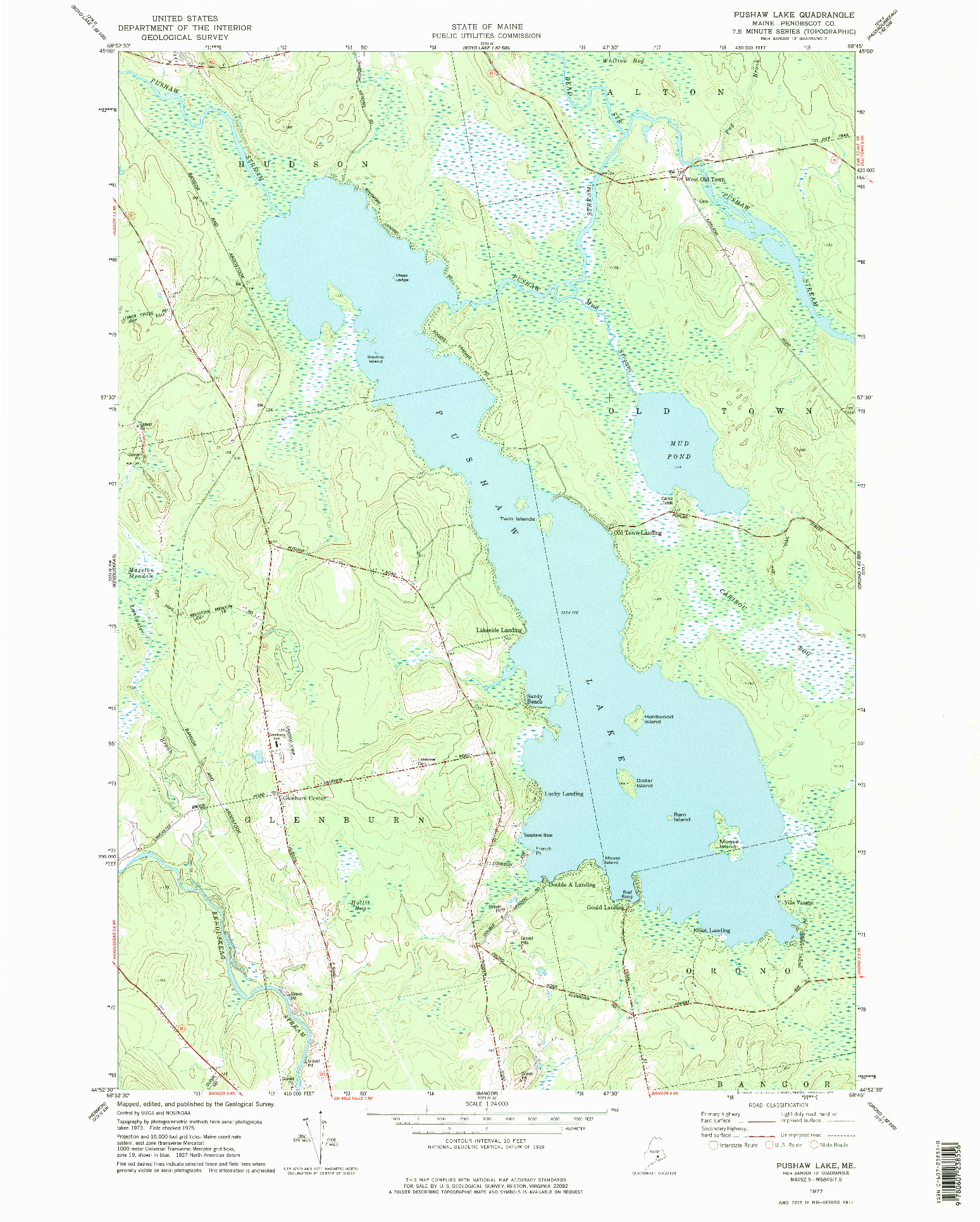 USGS 1:24000-SCALE QUADRANGLE FOR PUSHAW LAKE, ME 1977