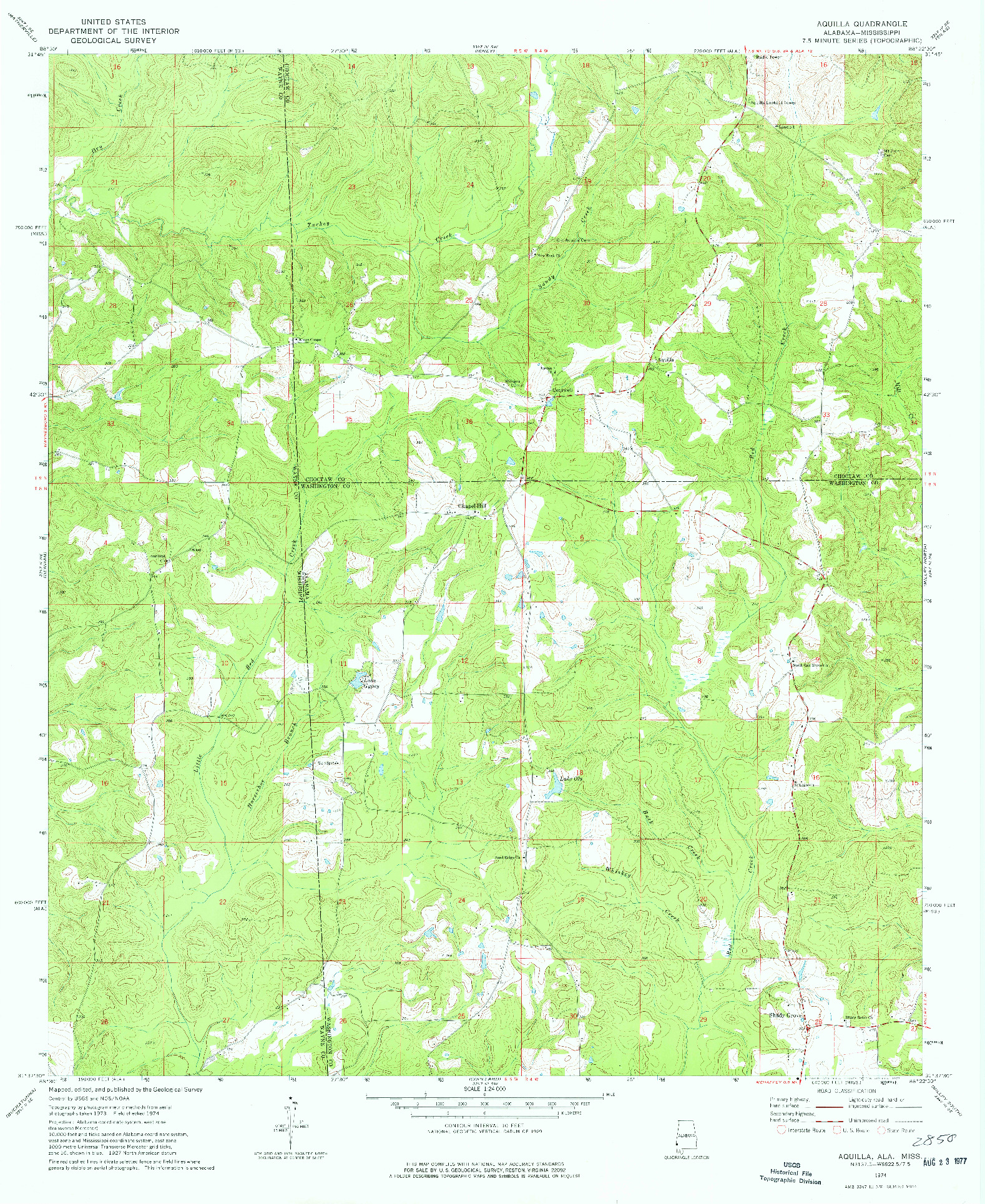 USGS 1:24000-SCALE QUADRANGLE FOR AQUILLA, AL 1974